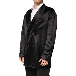 Black Silk Double Breasted 2 Button Blazer