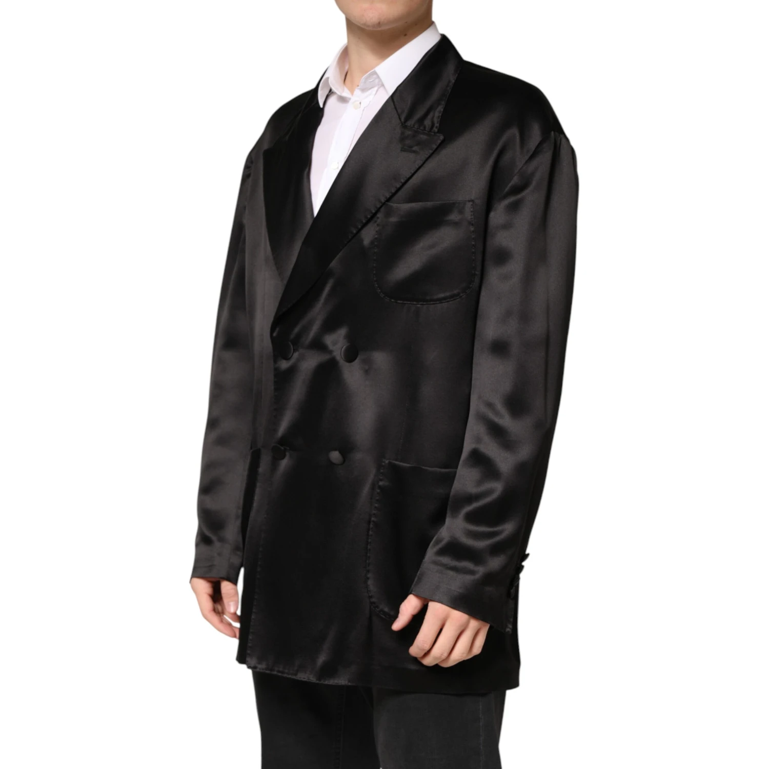 Black Silk Double Breasted 2 Button Blazer
