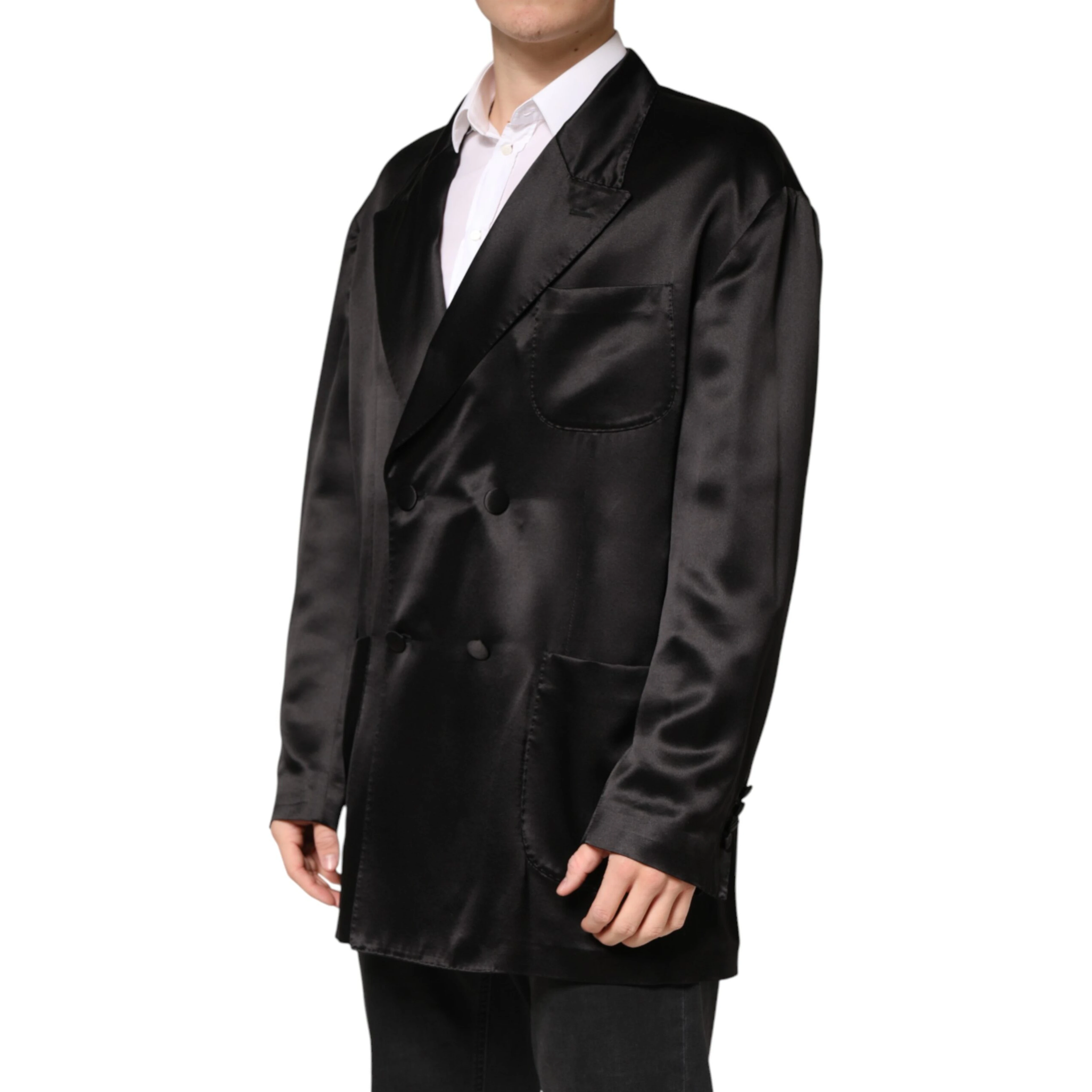 Black Silk Double Breasted 2 Button Blazer
