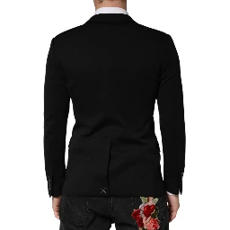 Black Wool Single Breasted 2 Button Blazer