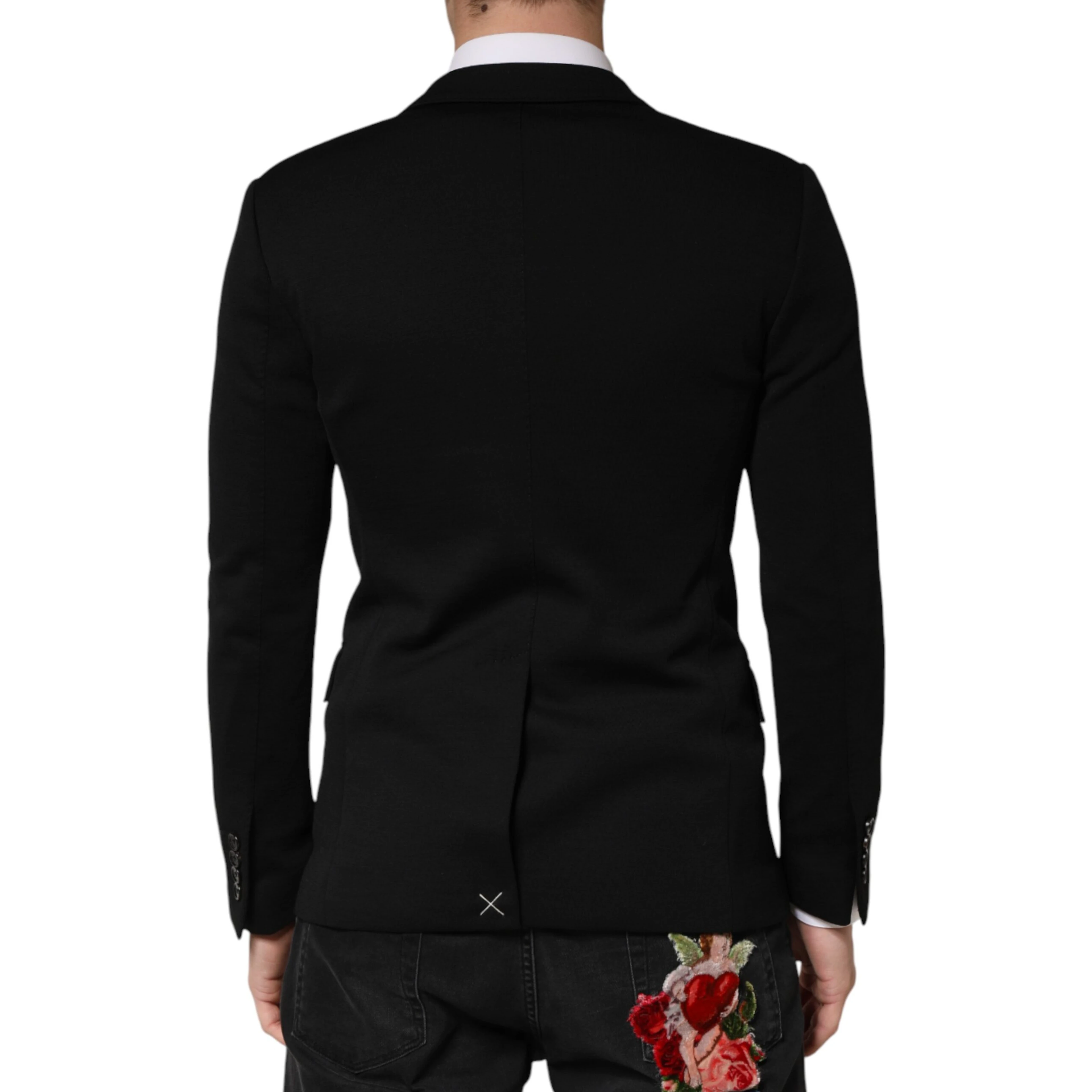 Black Wool Single Breasted 2 Button Blazer