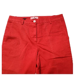 Red Flared Mid Waist Chino Casual Trouser Pants
