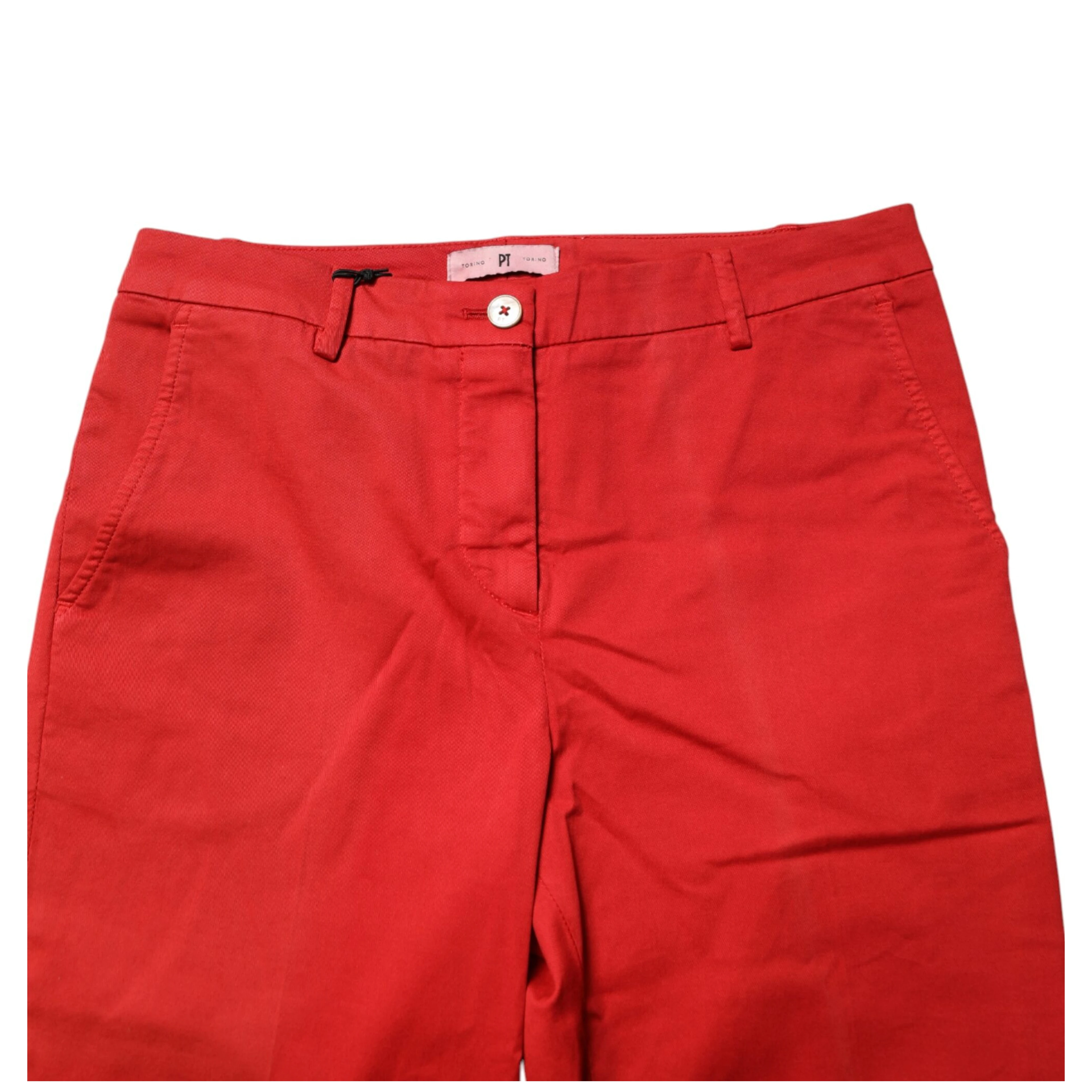 Red Flared Mid Waist Chino Casual Trouser Pants