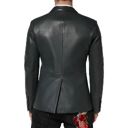 Black Leather Double Breasted 2Button Blazer
