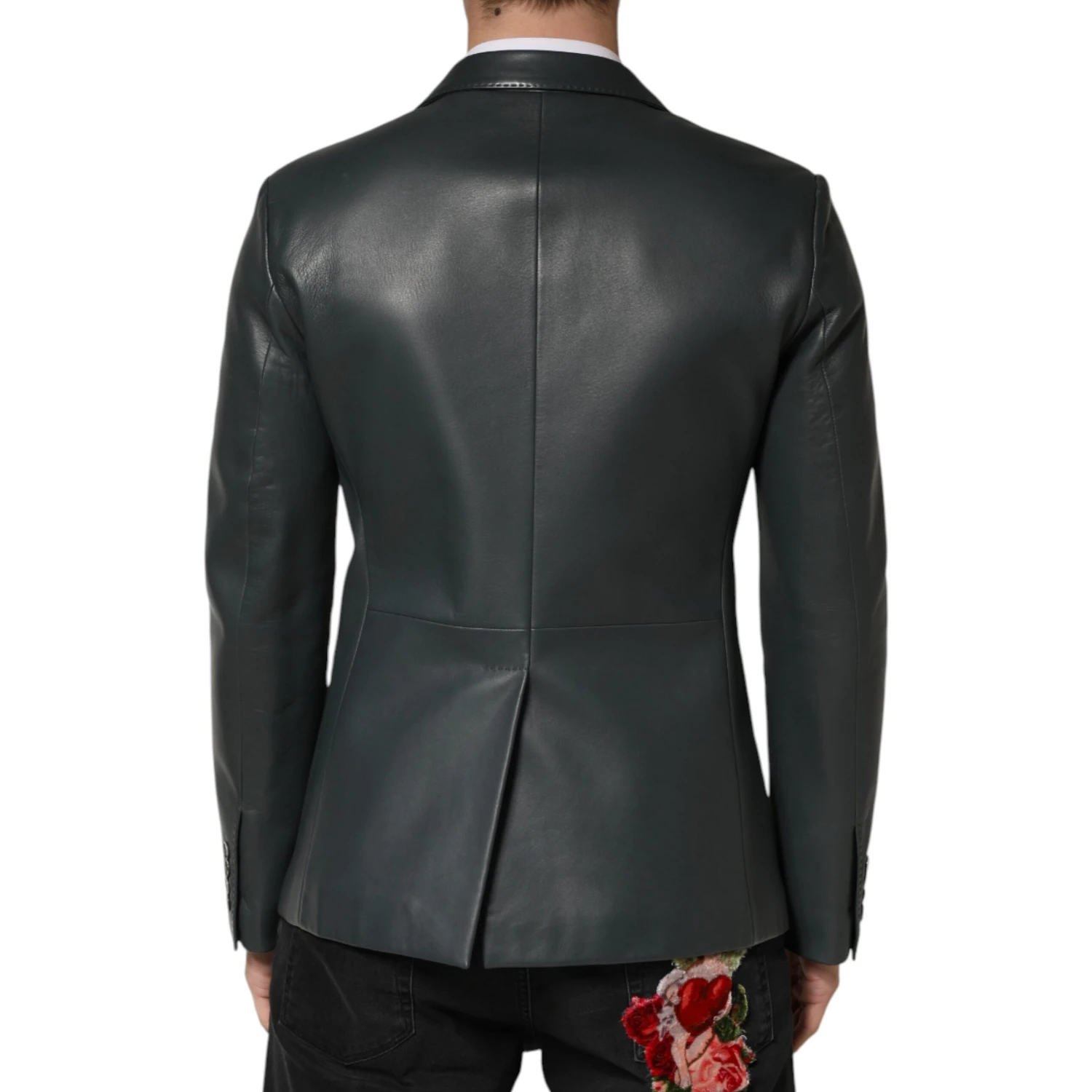 Black Leather Double Breasted 2Button Blazer