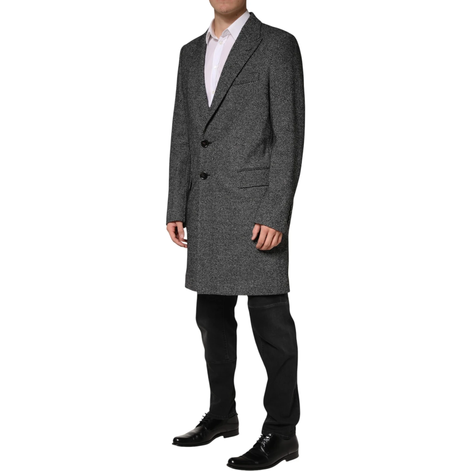 Gray Wool Blend Long Trench Coat Men Jacket