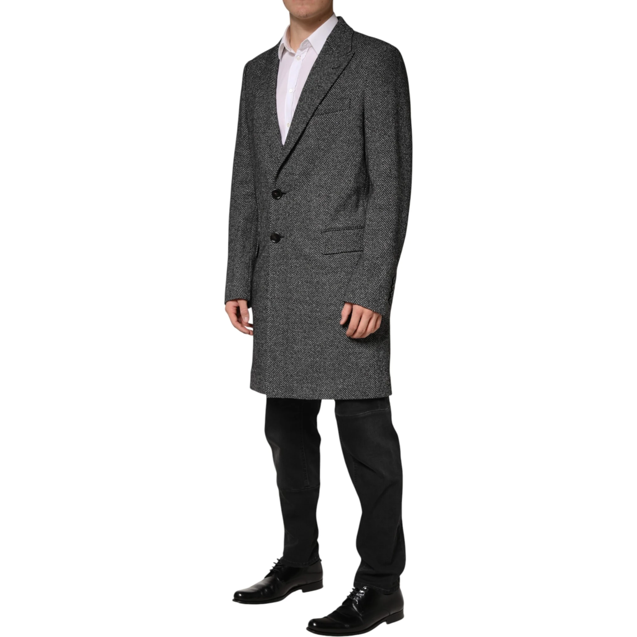 Gray Wool Blend Long Trench Coat Men Jacket