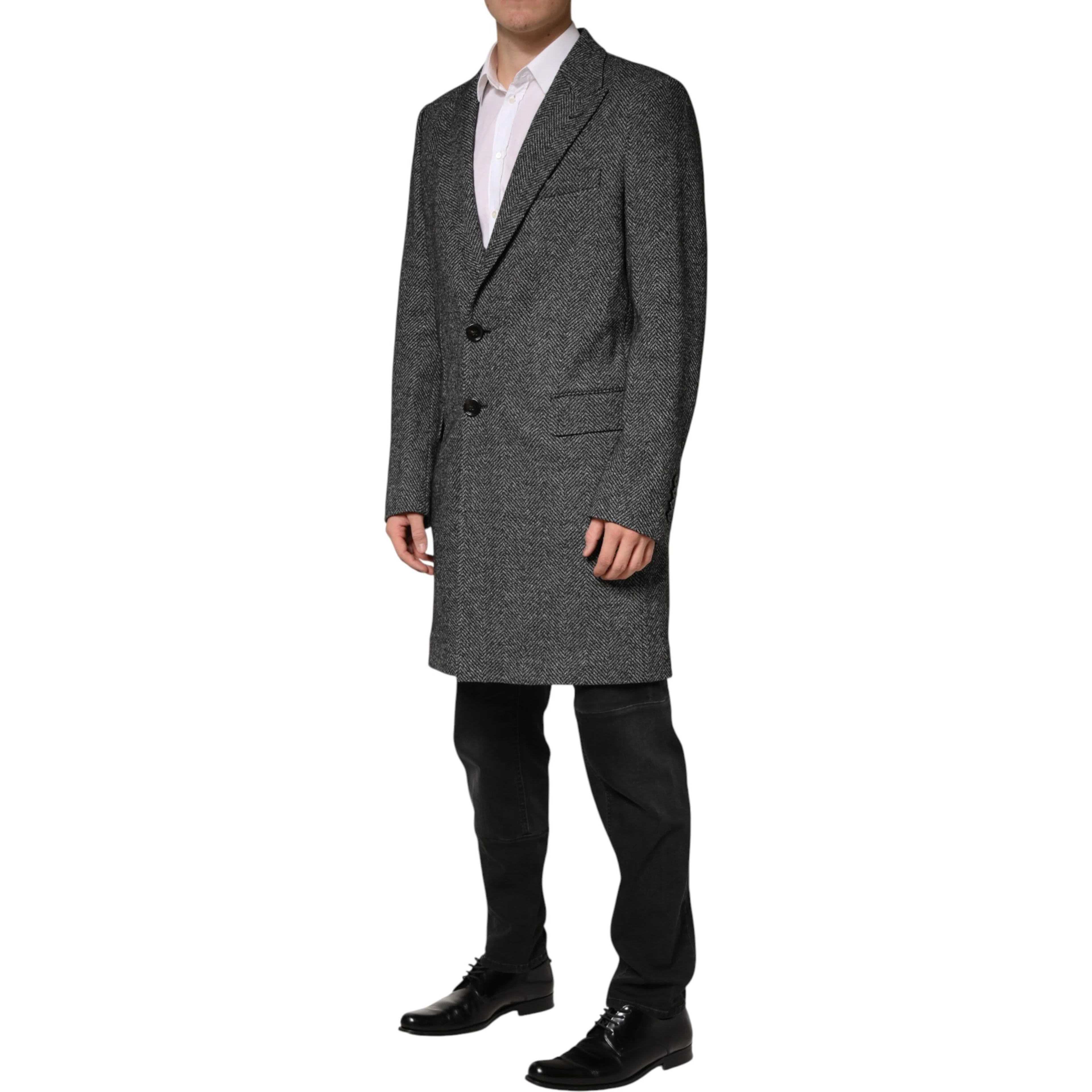 Gray Wool Blend Long Trench Coat Men Jacket