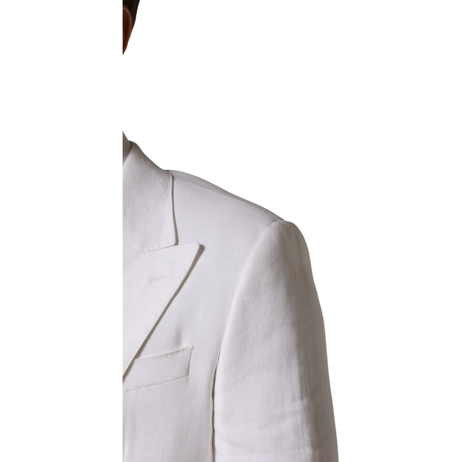 White Linen Double Breasted 2 Button Blazer