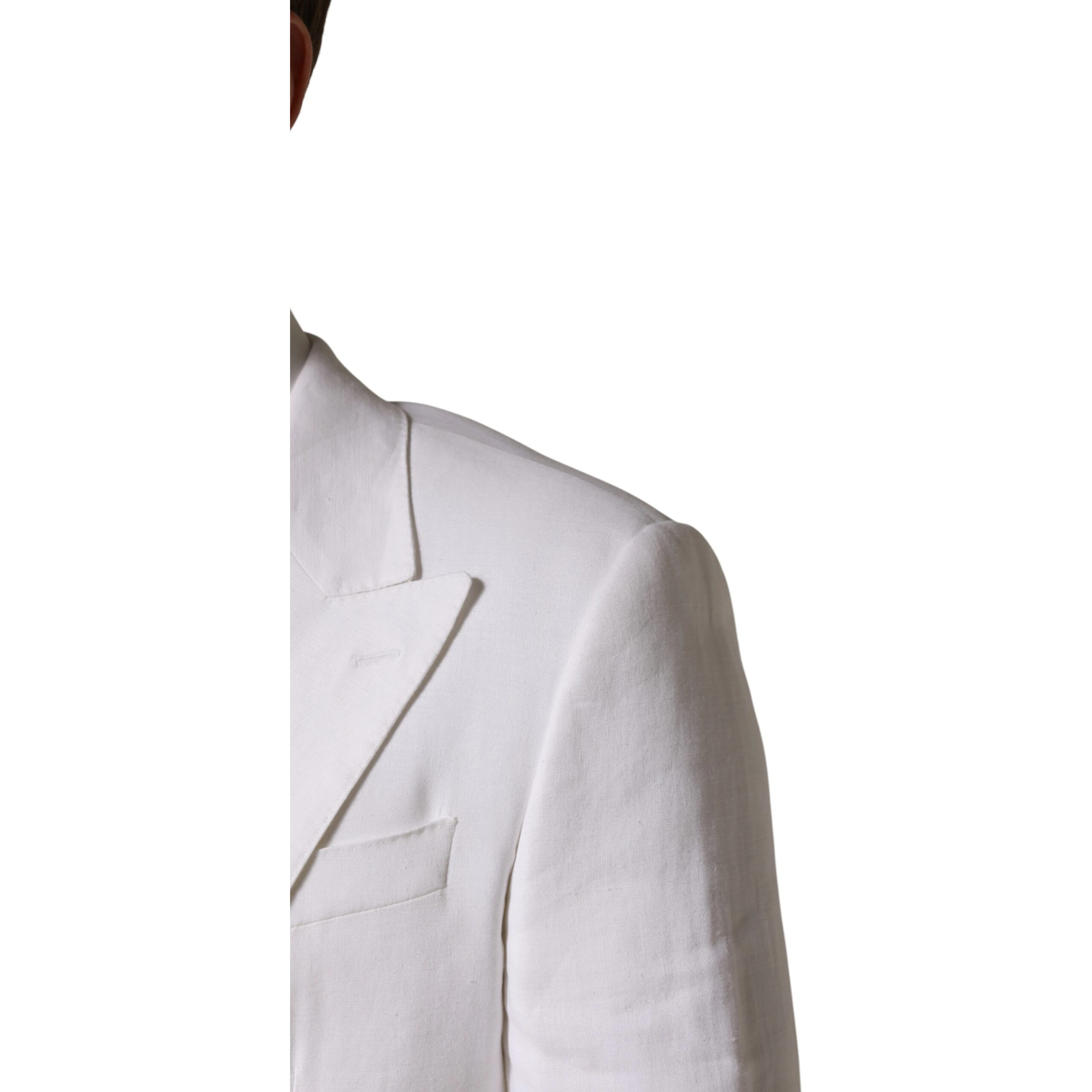 White Linen Double Breasted 2 Button Blazer