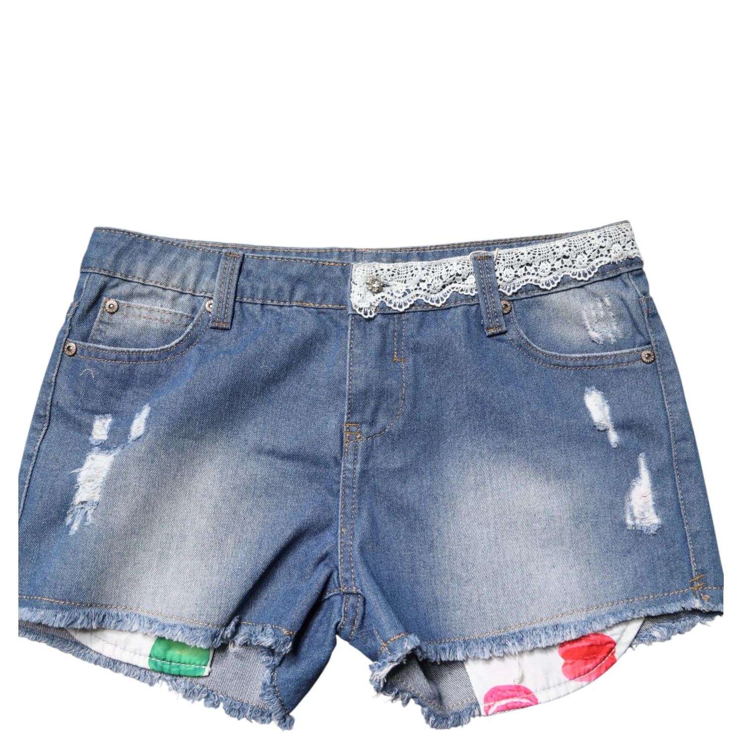 Blue Cotton Low Waist Denim Casual Hot Pants Shorts