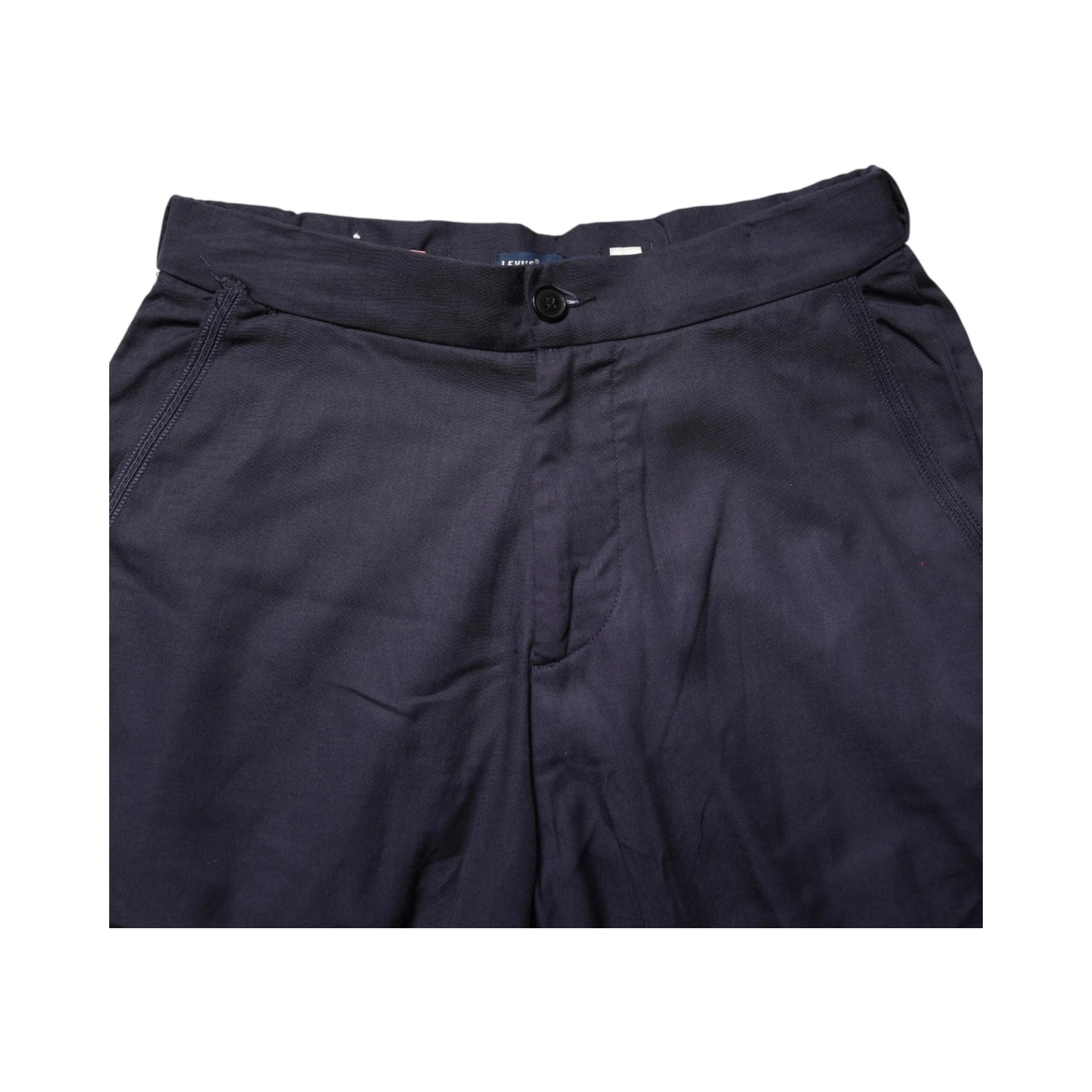 Navy Blue Straight High Waist Chino Casual Trouser Pants