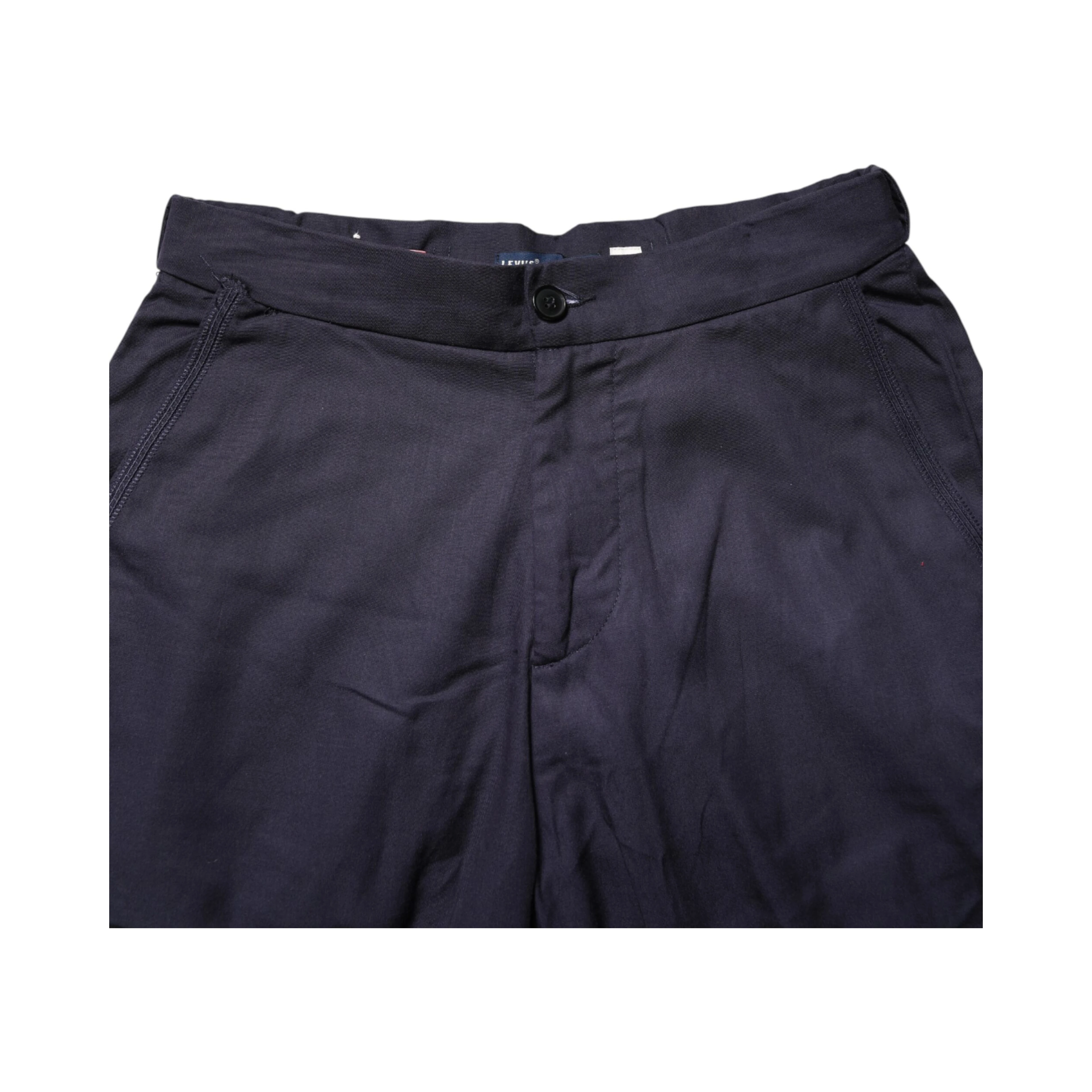 Navy Blue Straight High Waist Chino Casual Trouser Pants