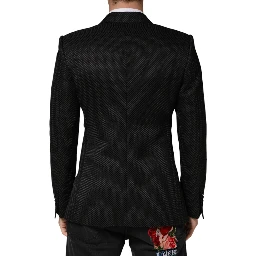 Black Cotton Double Breasted 2 Button Blazer