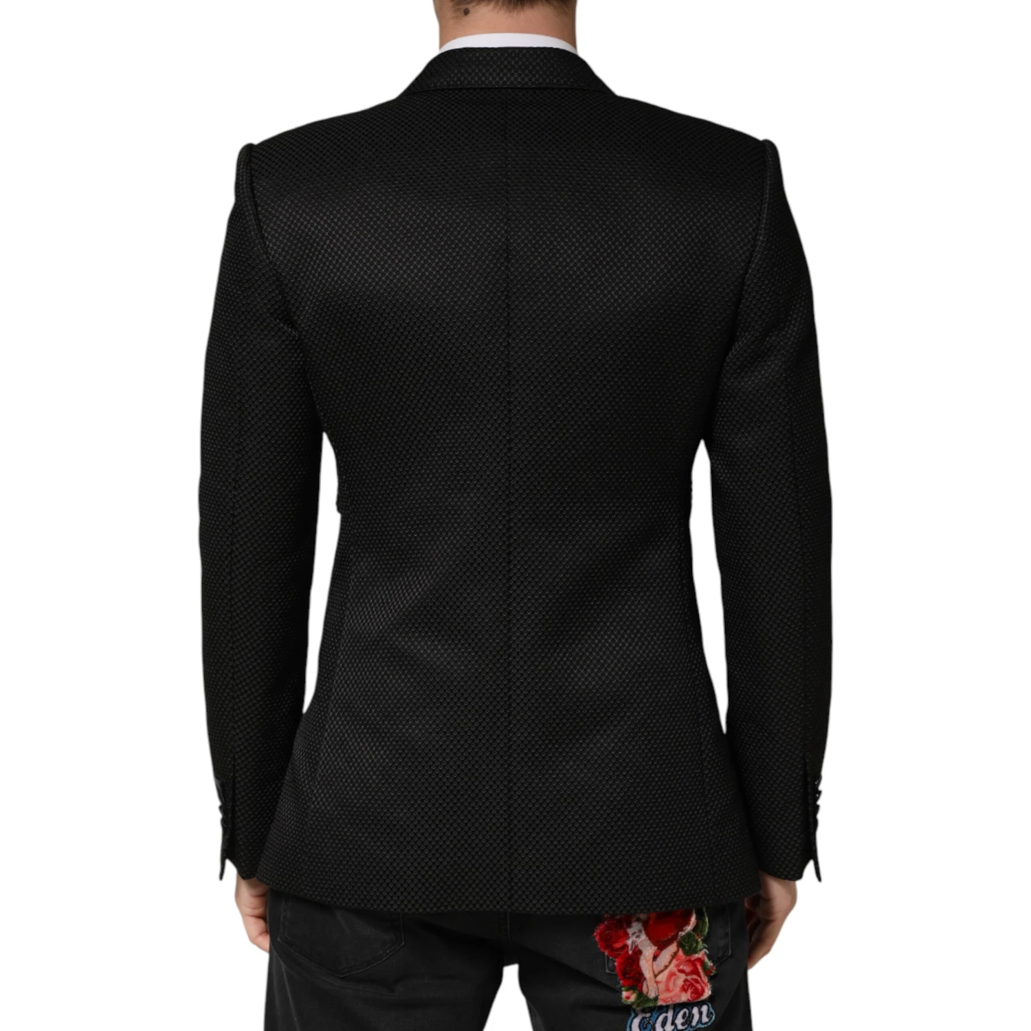 Black Cotton Double Breasted 2 Button Blazer
