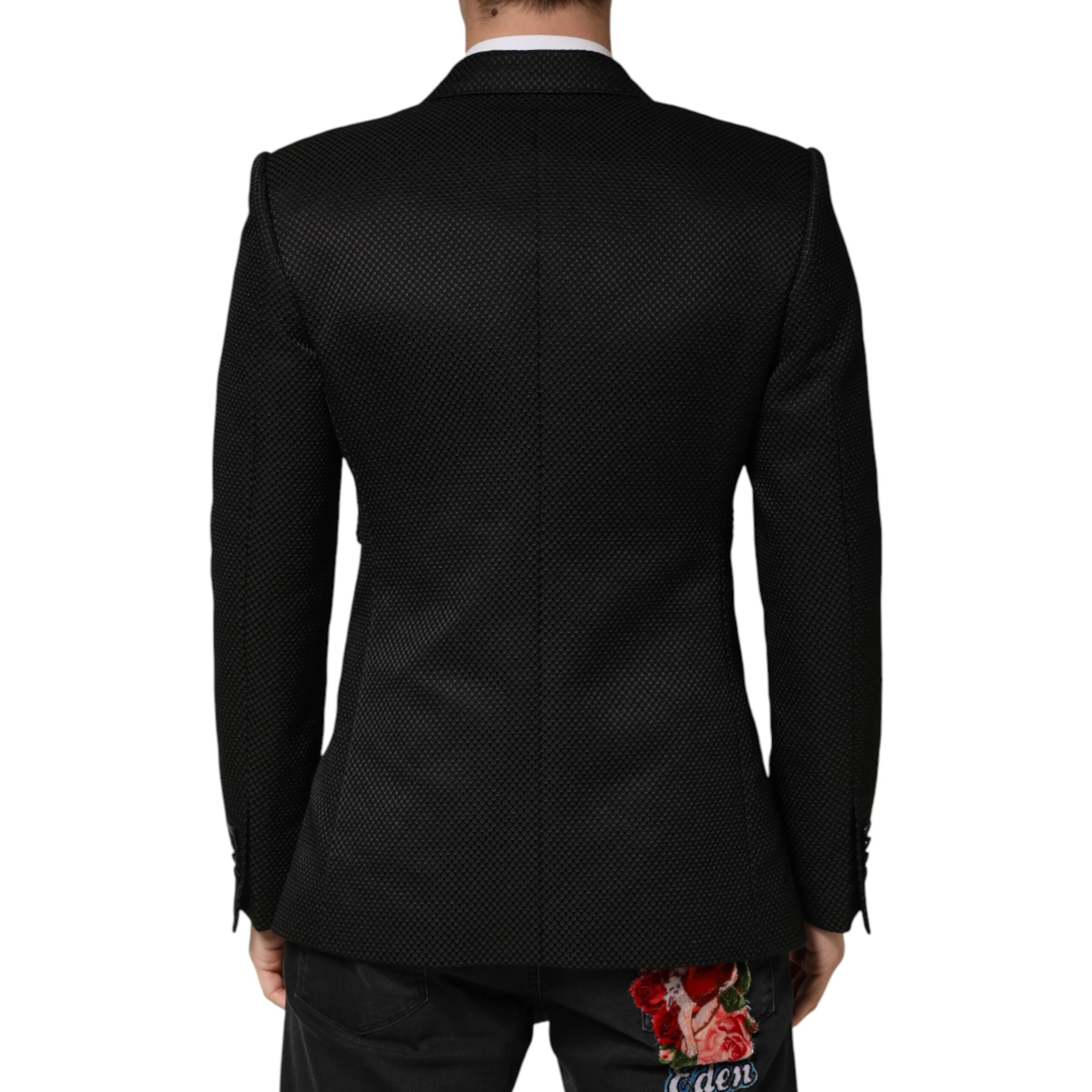 Black Cotton Double Breasted 2 Button Blazer