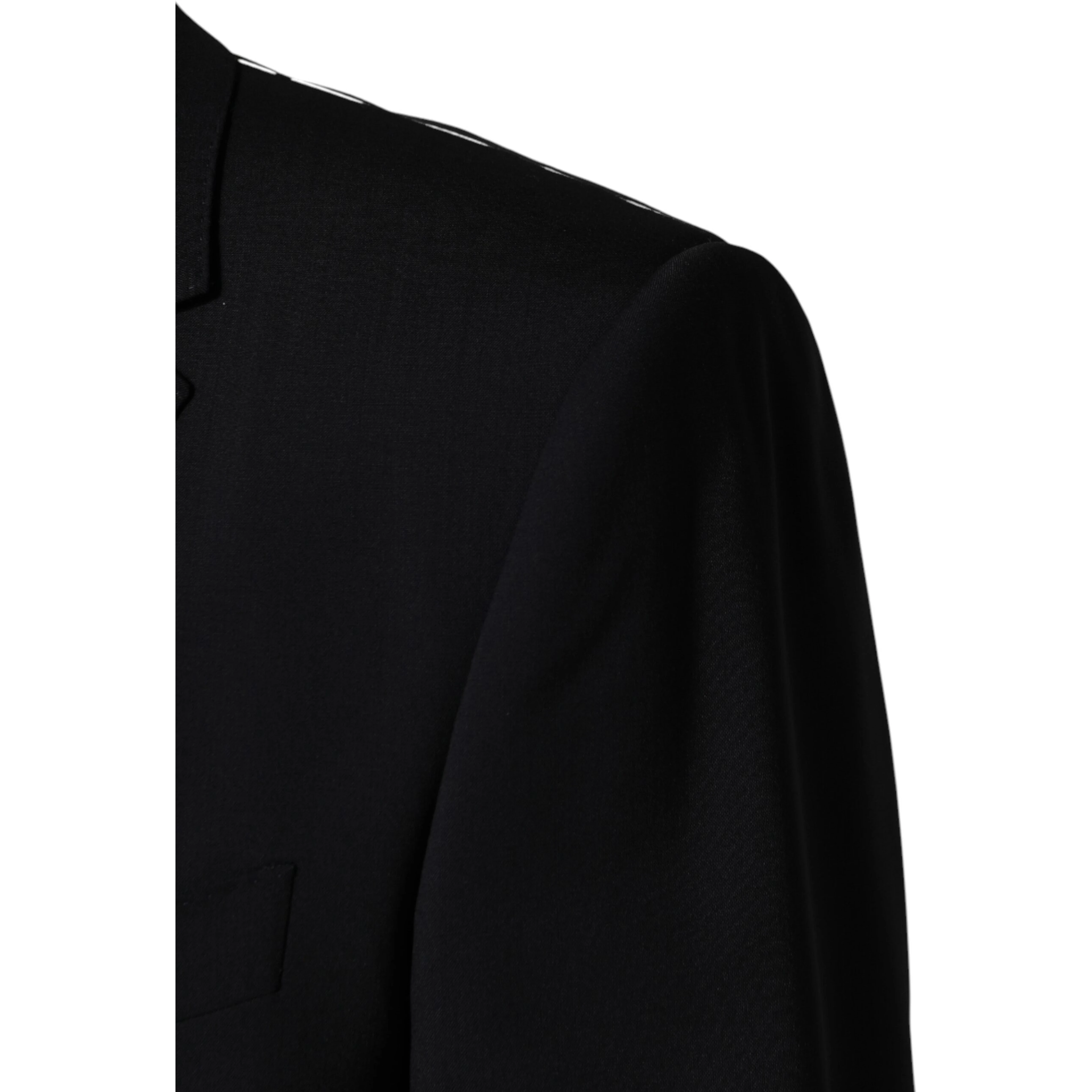 Black Wool Single Breasted 2 Button Blazer