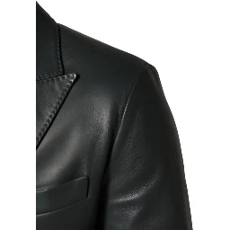 Black Leather Double Breasted 2Button Blazer