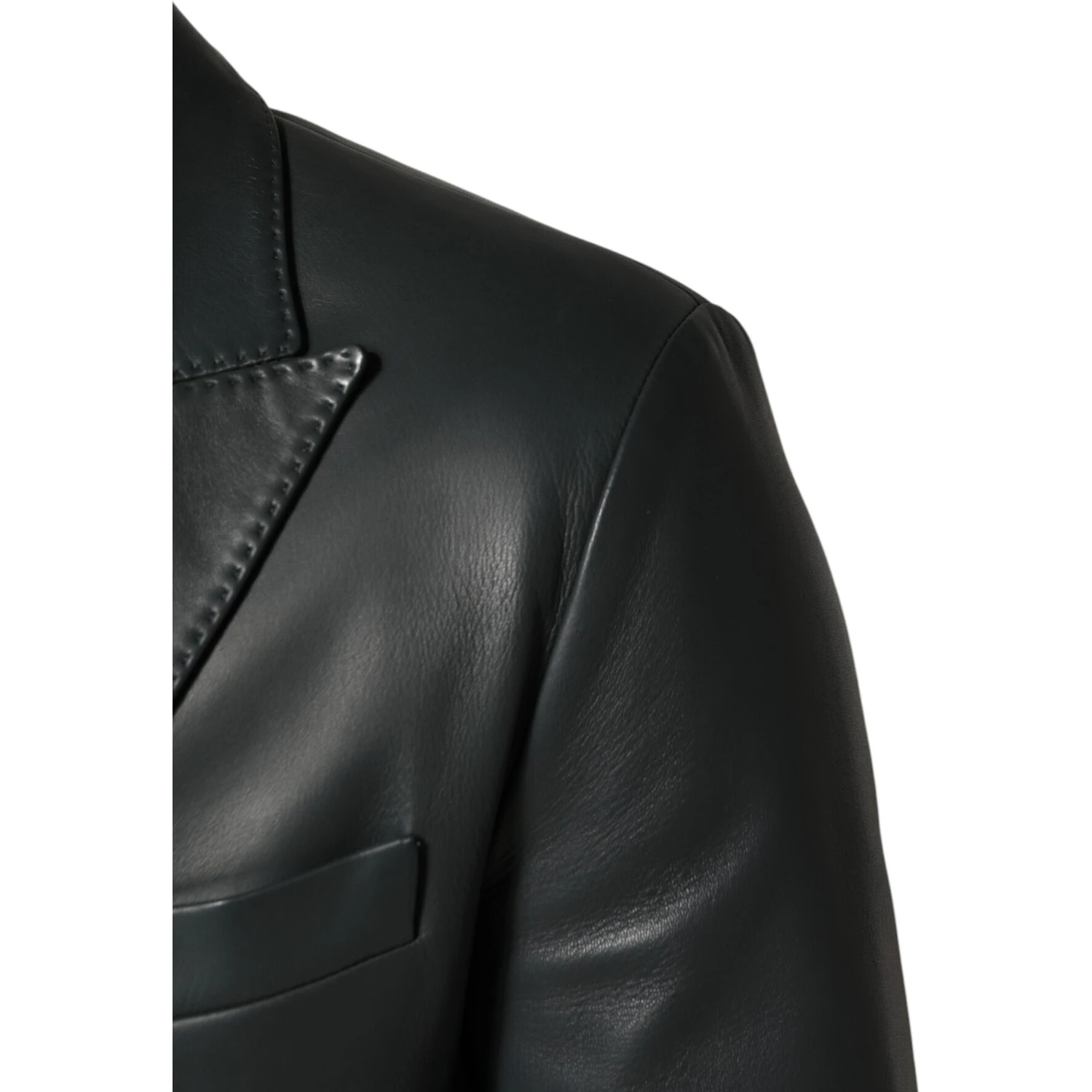 Black Leather Double Breasted 2Button Blazer