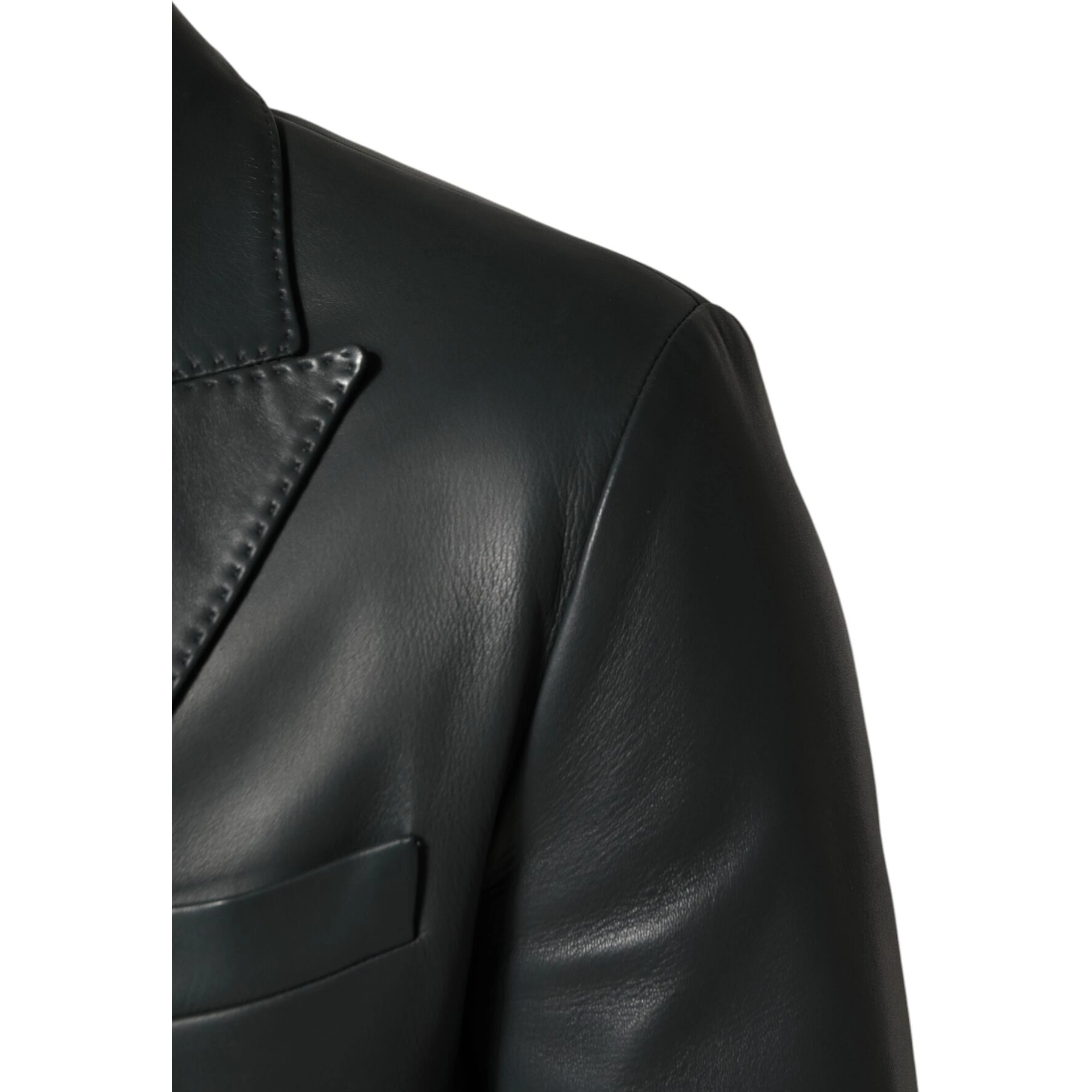 Black Leather Double Breasted 2Button Blazer