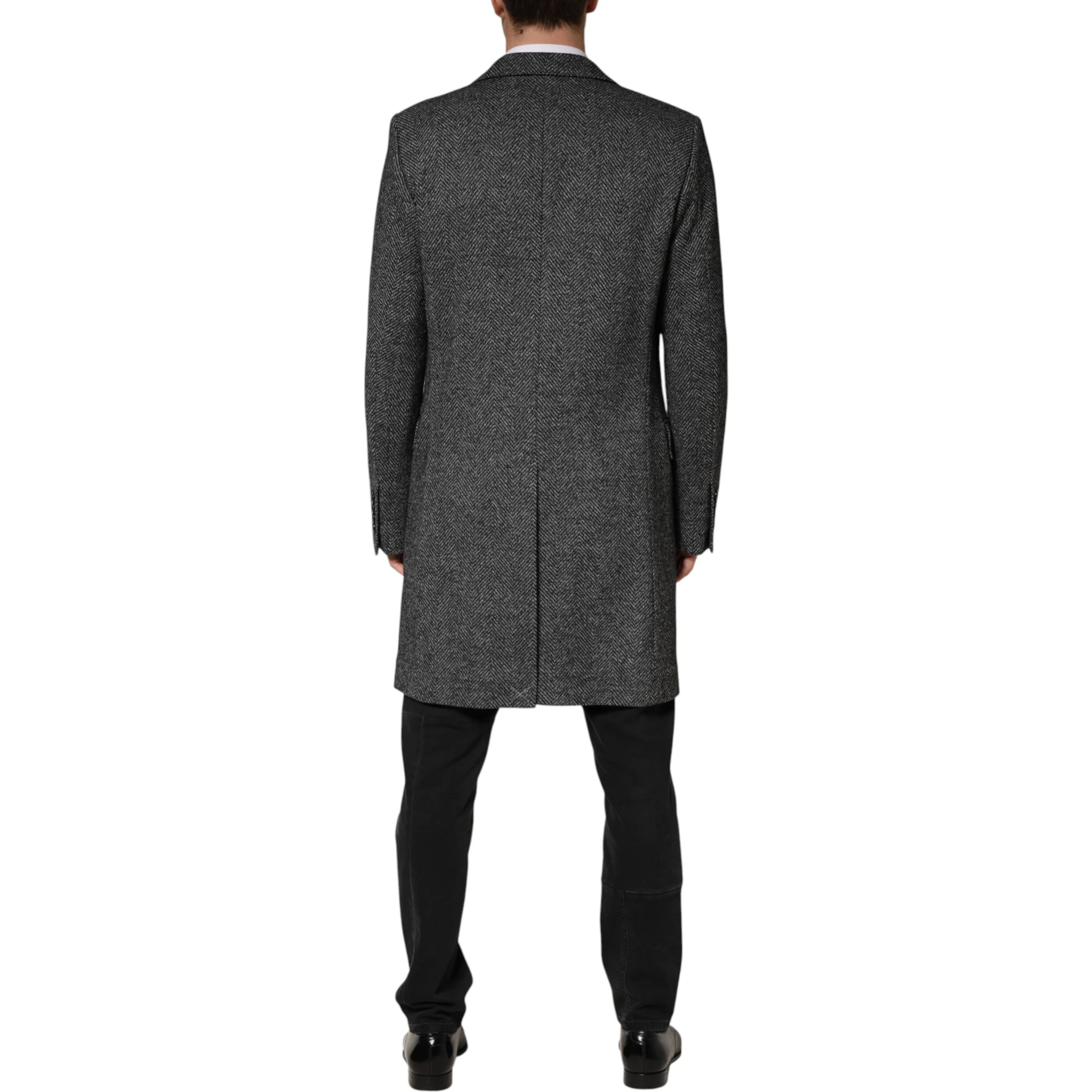 Gray Wool Blend Long Trench Coat Men Jacket