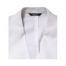 White Linen Double Breasted 2 Button Blazer
