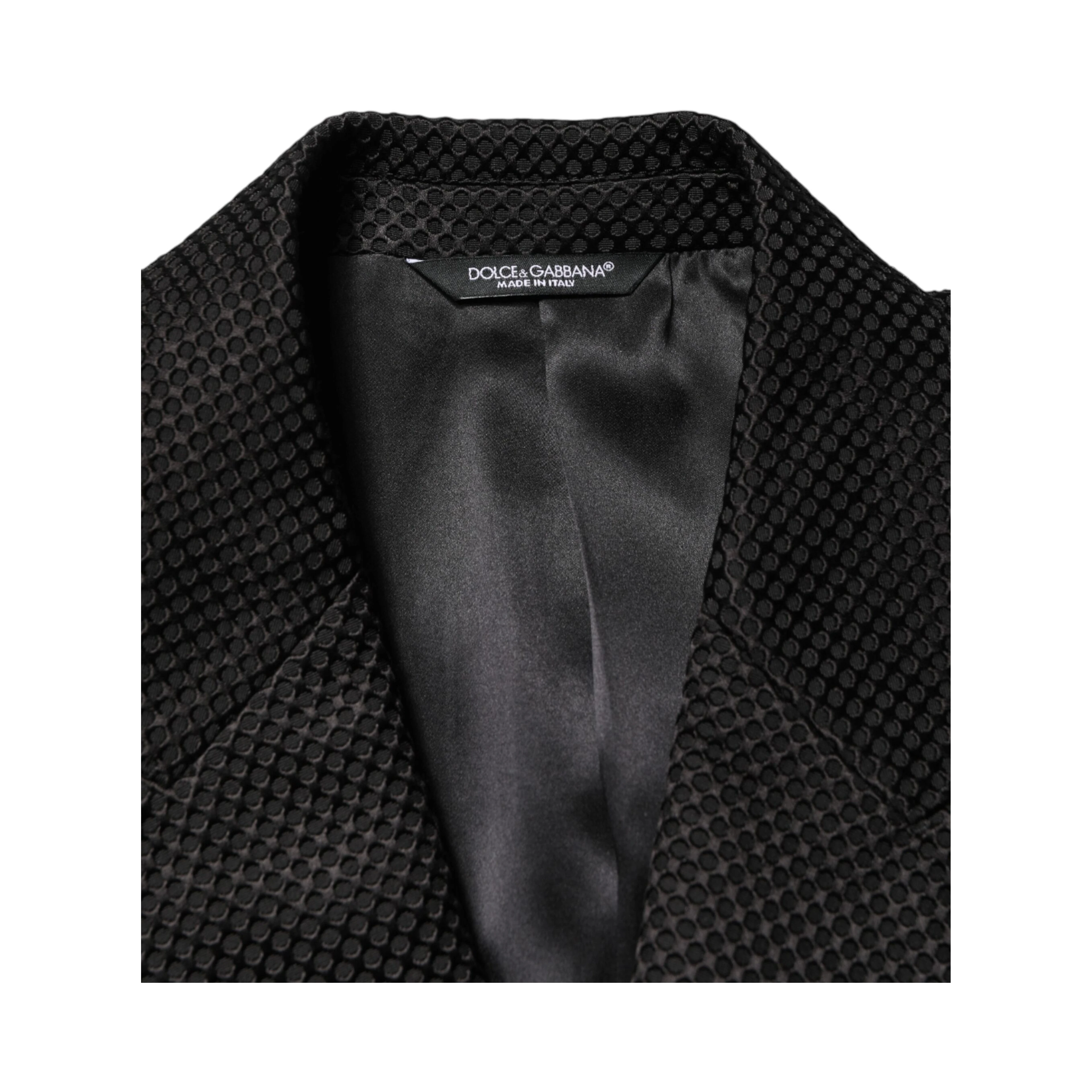 Black Cotton Double Breasted 2 Button Blazer