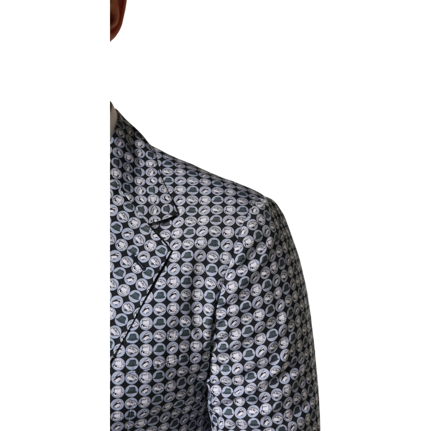 Blue Cotton Patterned Single Breasted Blazer
