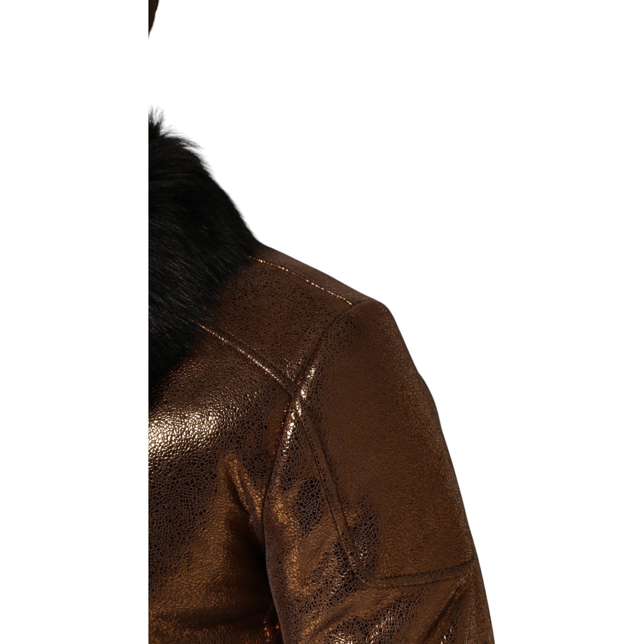 Bronze Leather Fur Full Zip Men Biker Jacket