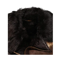 Bronze Leather Fur Full Zip Men Biker Jacket
