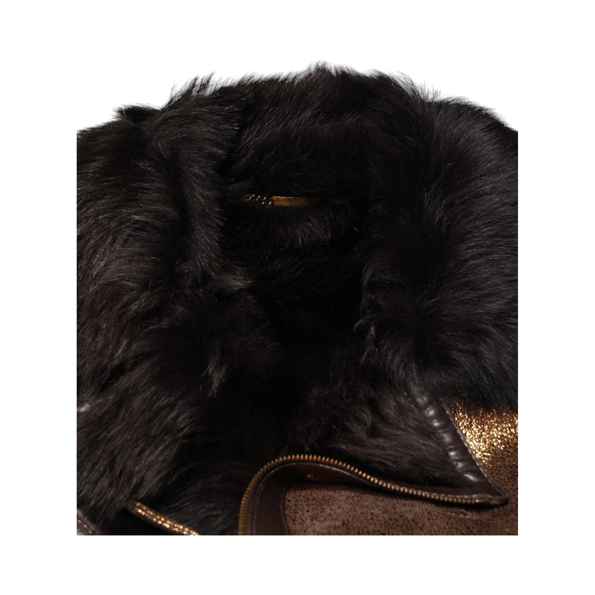 Bronze Leather Fur Full Zip Men Biker Jacket