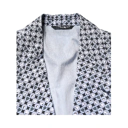 Blue Cotton Patterned Single Breasted Blazer