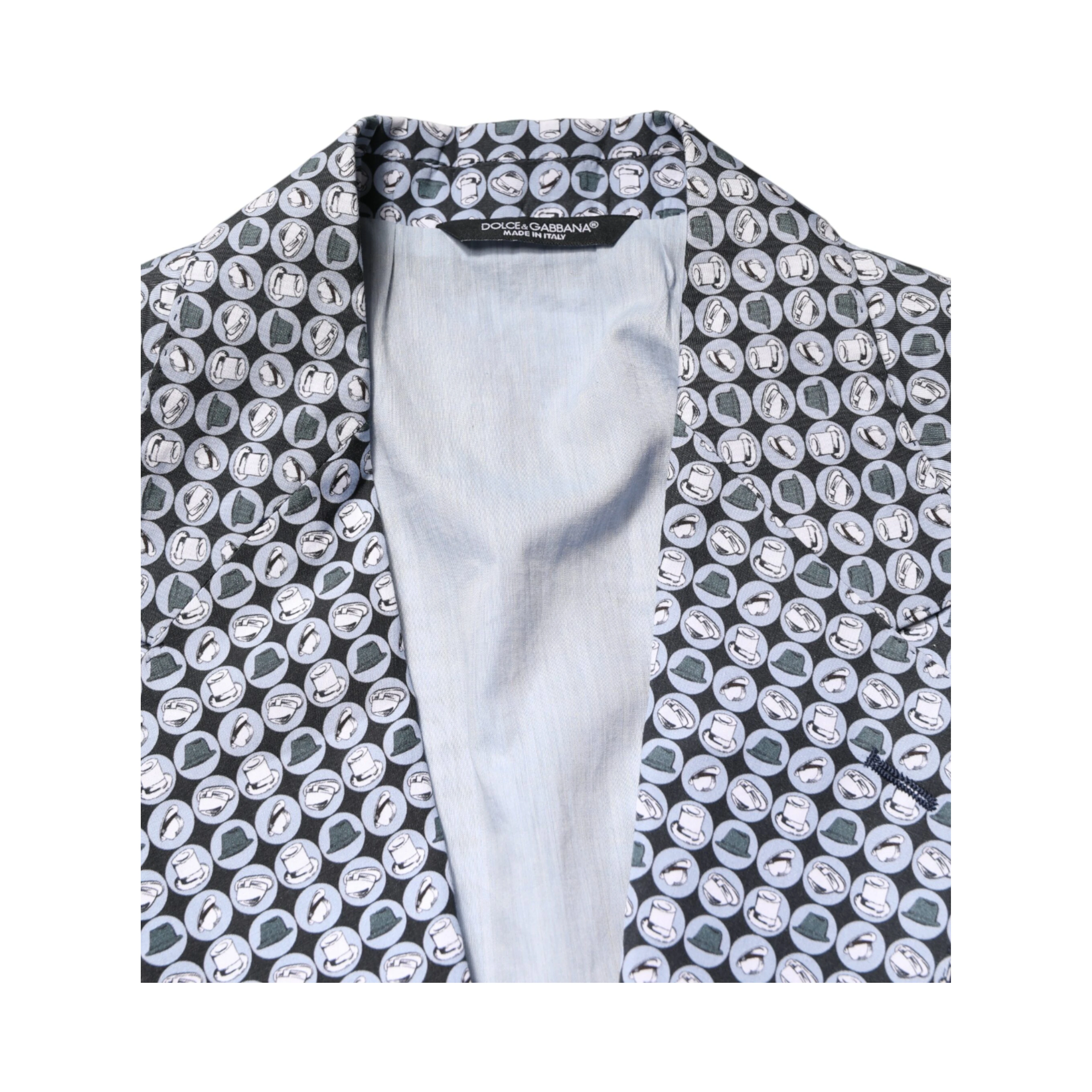 Blue Cotton Patterned Single Breasted Blazer