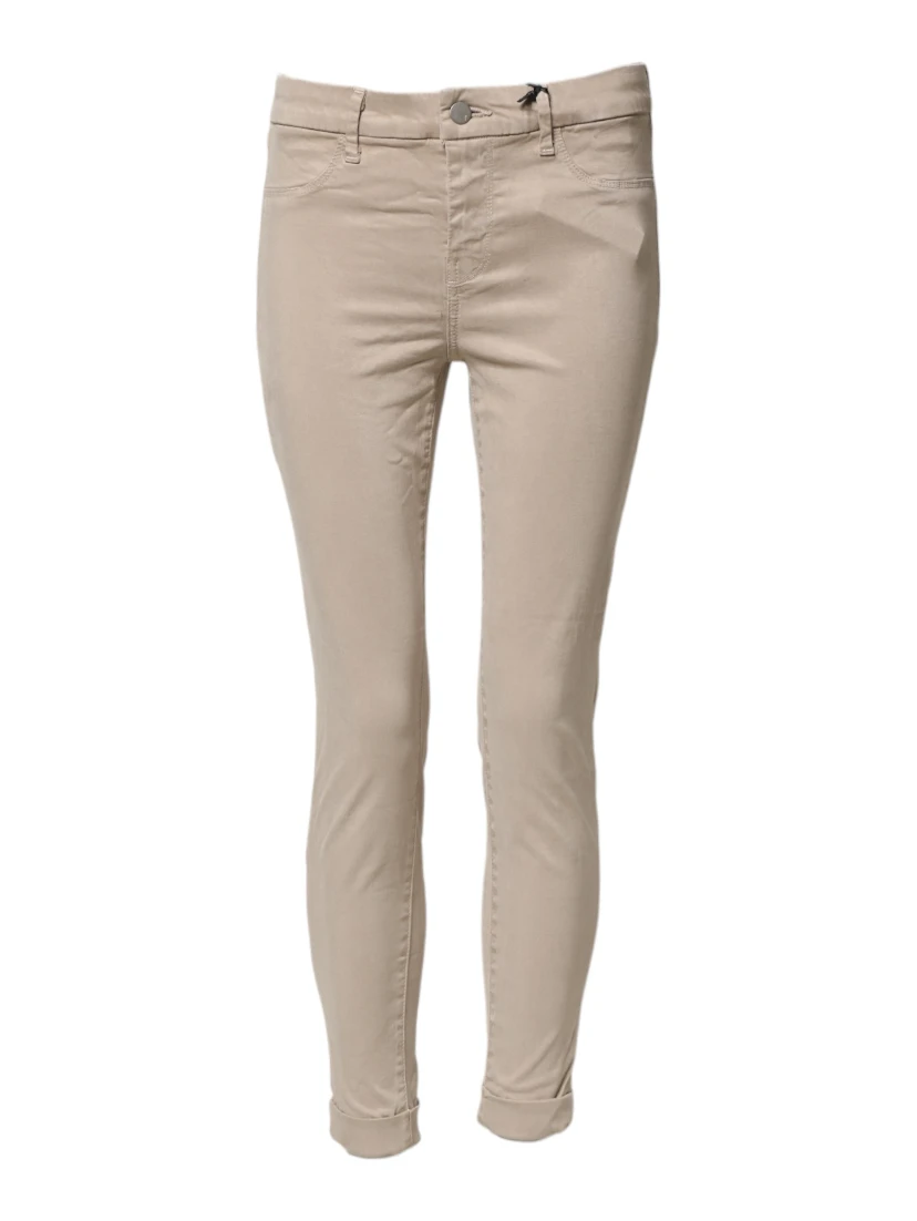 Beige Skinny Mid Waist Chino Casual Trouser Pants