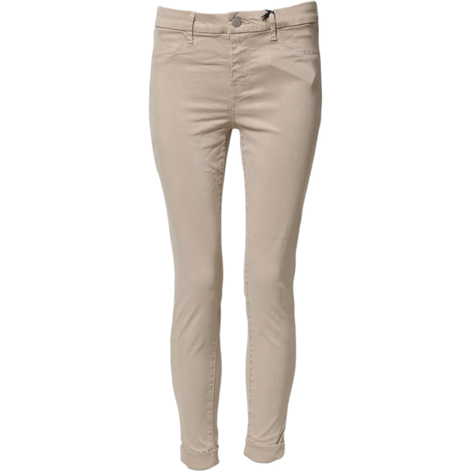 Beige Skinny Mid Waist Chino Casual Trouser Pants