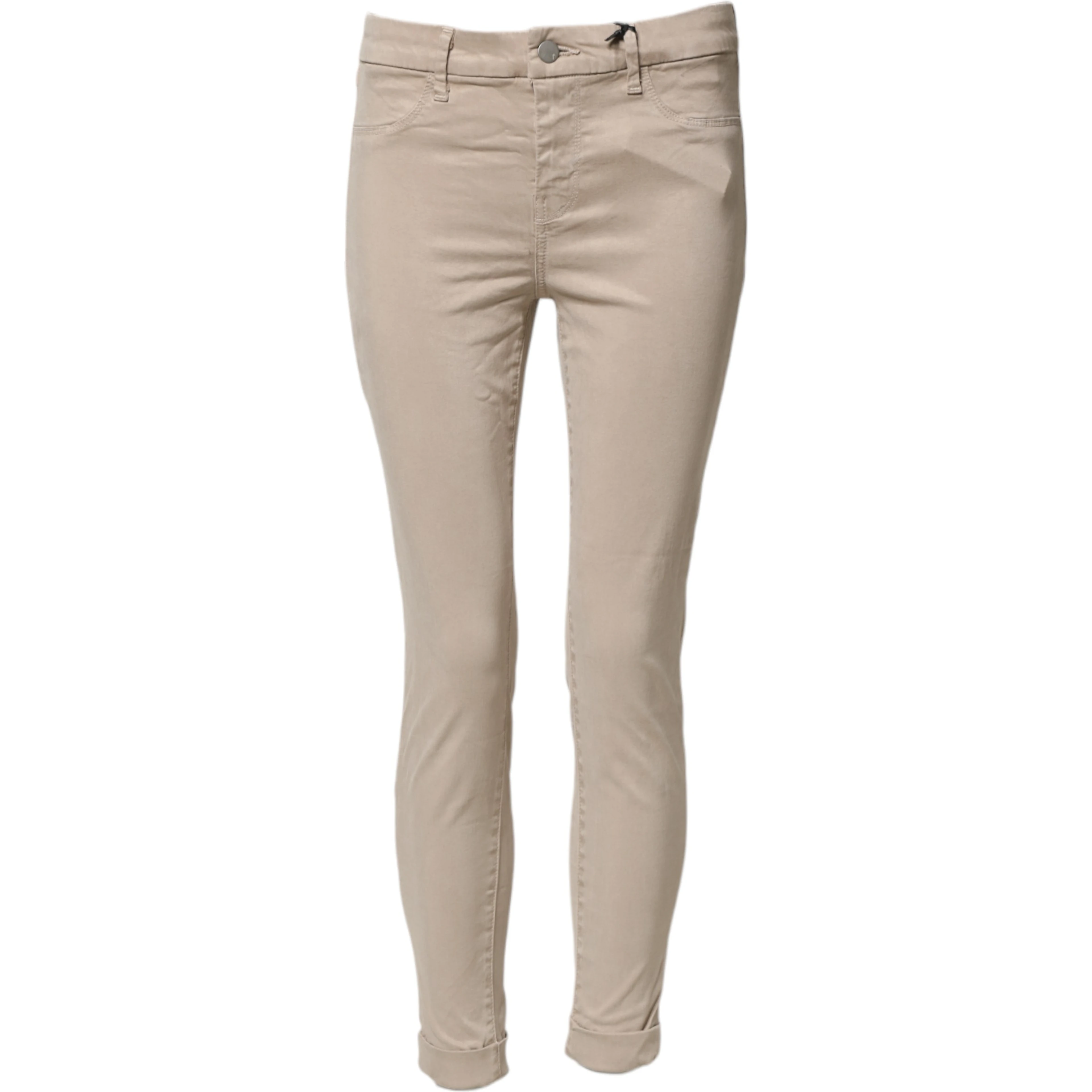 Beige Skinny Mid Waist Chino Casual Trouser Pants