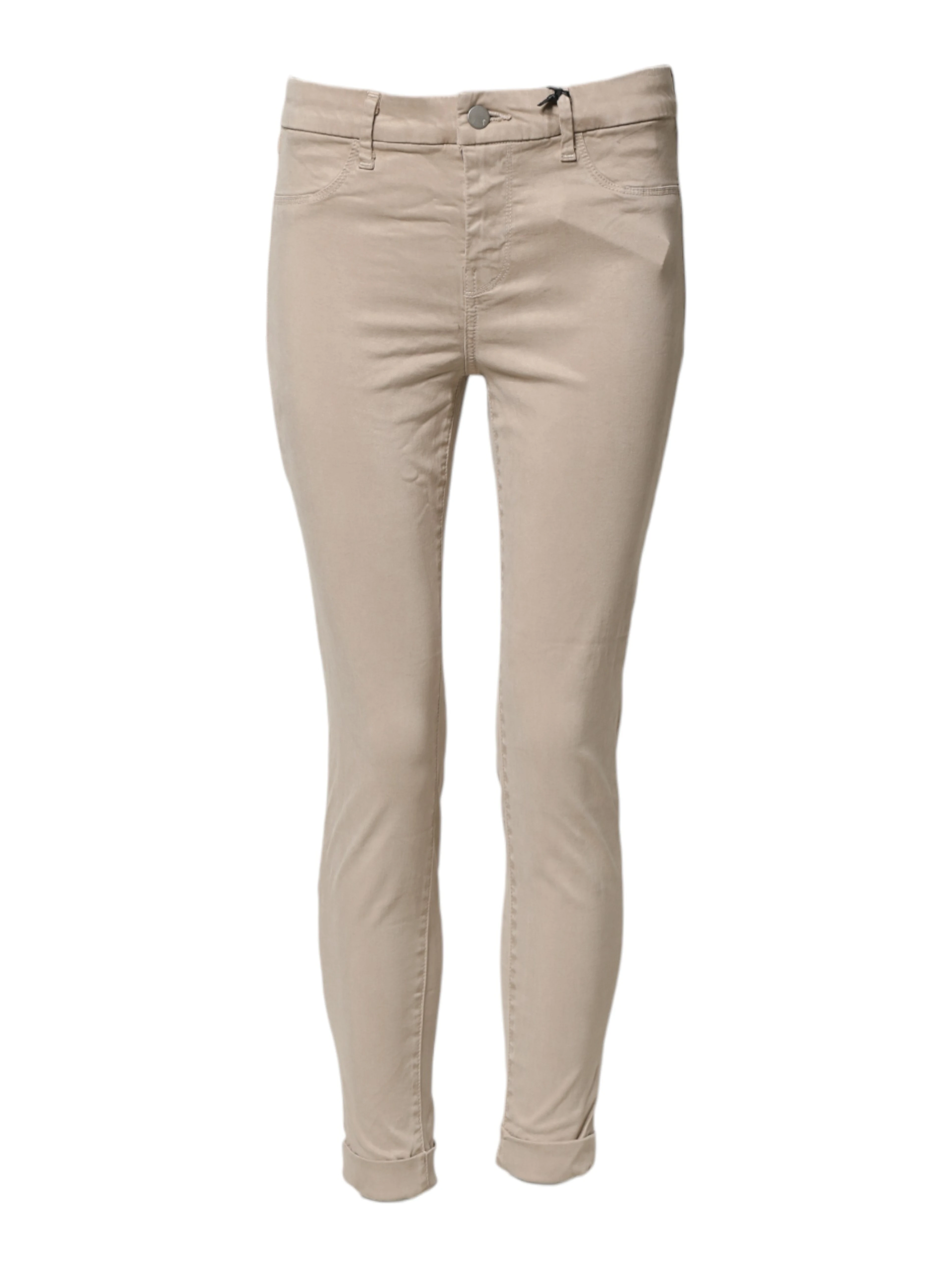 Beige Skinny Mid Waist Chino Casual Trouser Pants