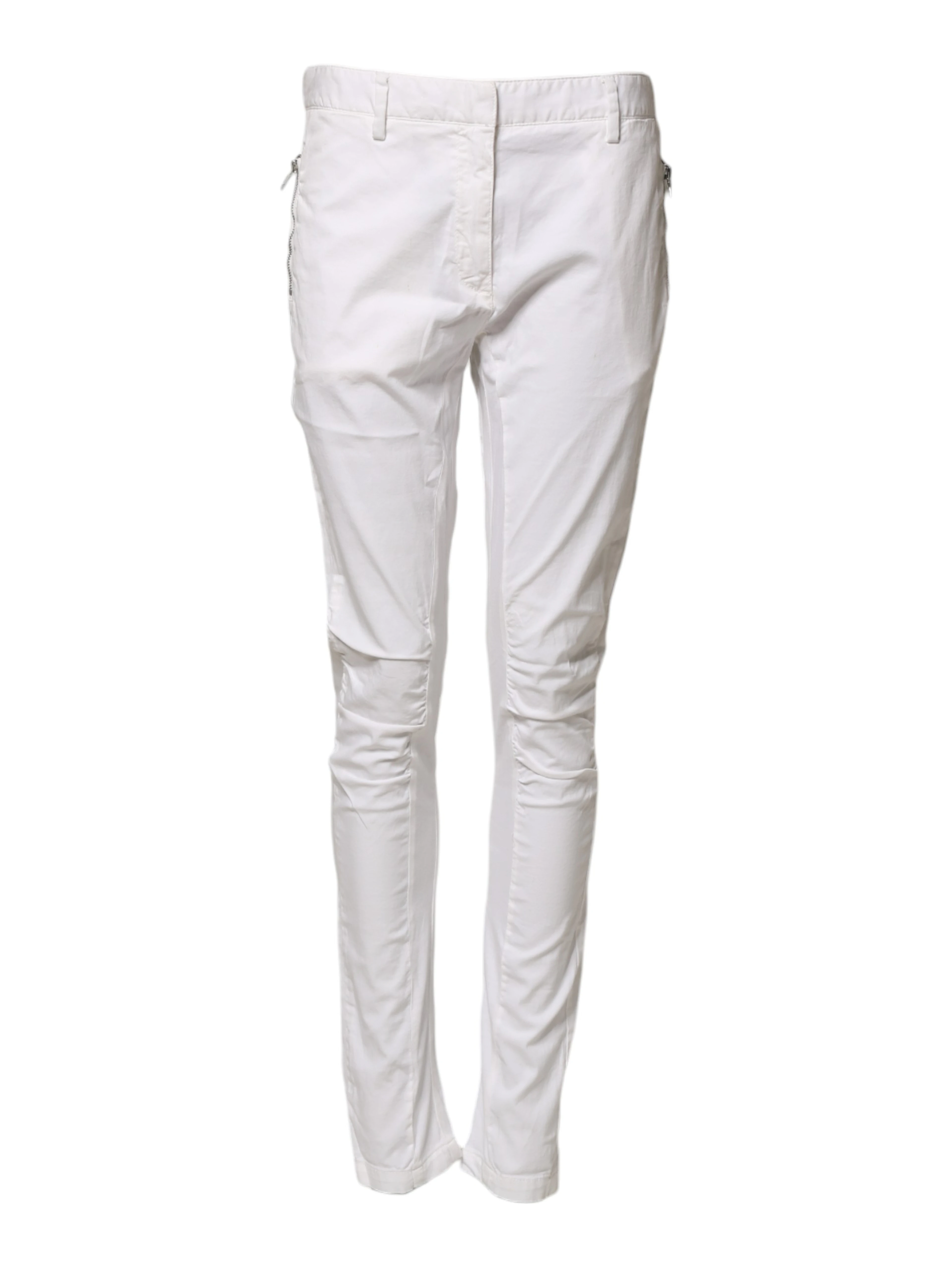 White Mid Waist Skinny Chino Cotton Trouser Pants
