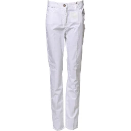 White Cotton Skinny Mid Waist Chino Trouser Pants