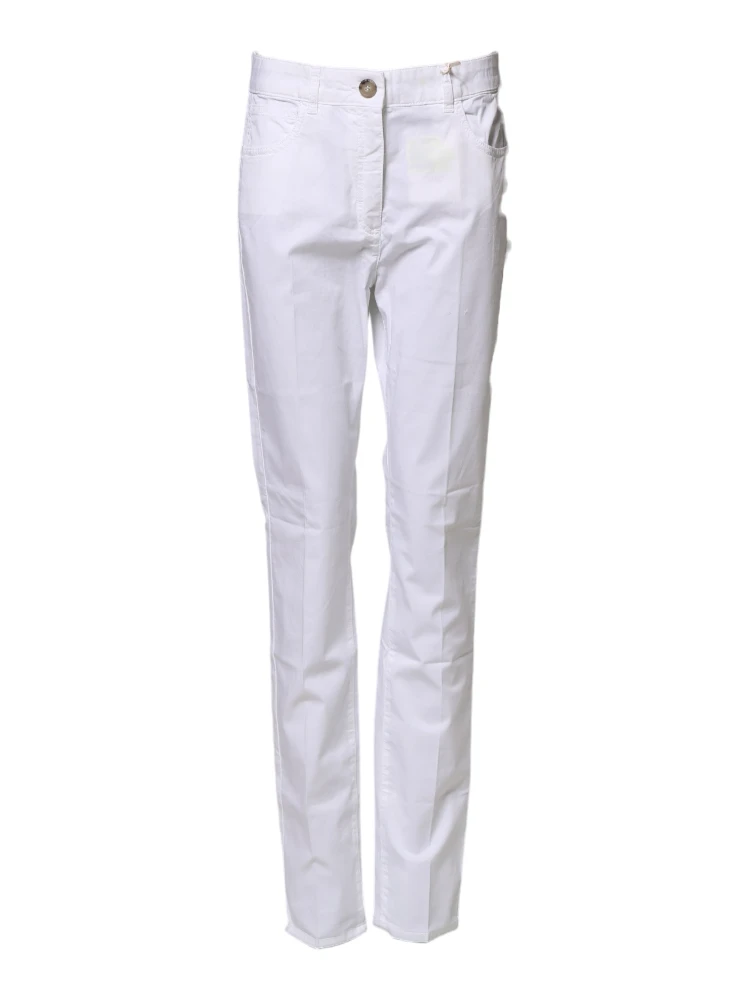 White Cotton Skinny Mid Waist Chino Trouser Pants