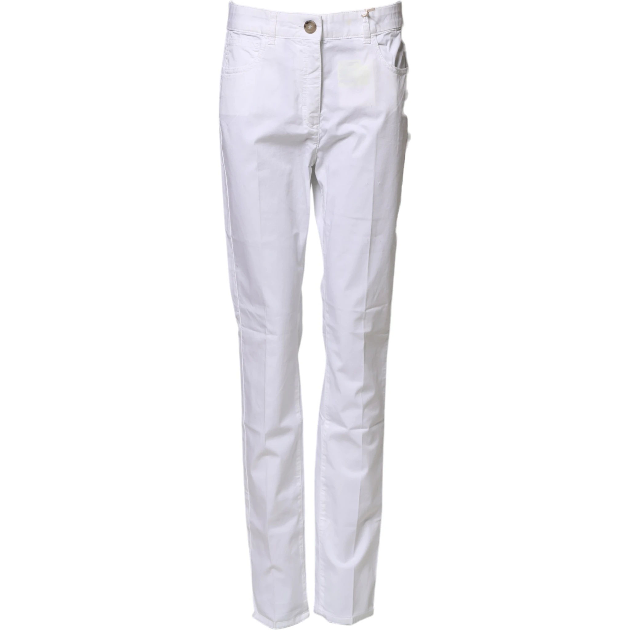 White Cotton Skinny Mid Waist Chino Trouser Pants