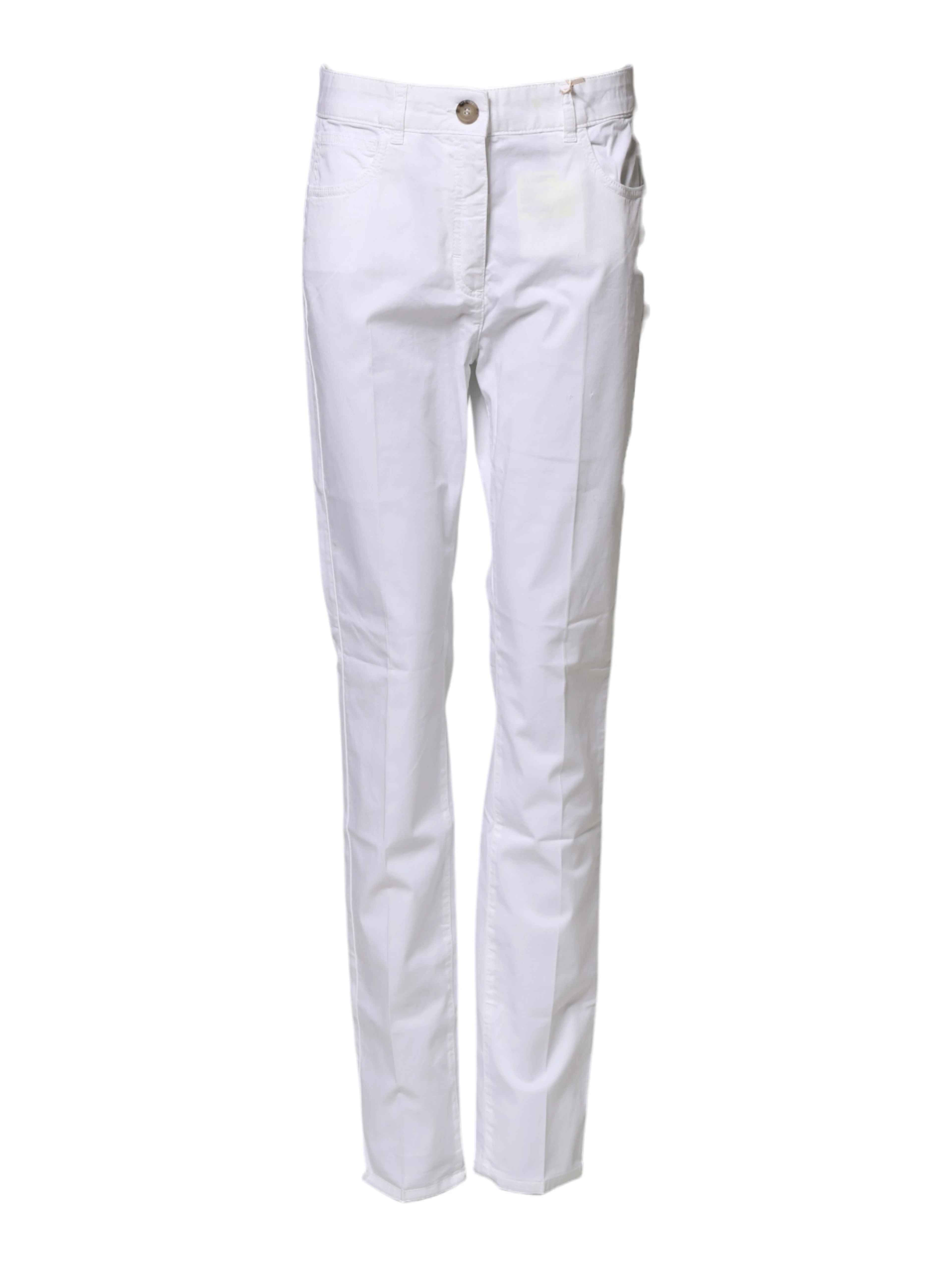 White Cotton Skinny Mid Waist Chino Trouser Pants