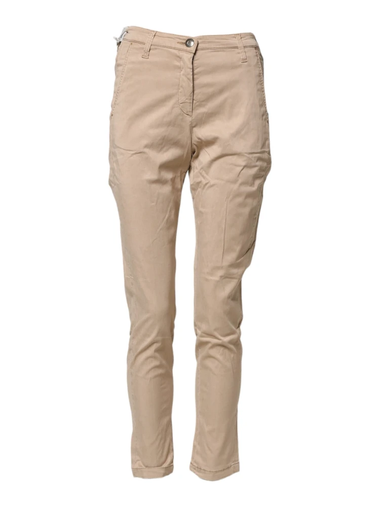 Beige Lyocell Skinny High Waist Chino Casual Pants