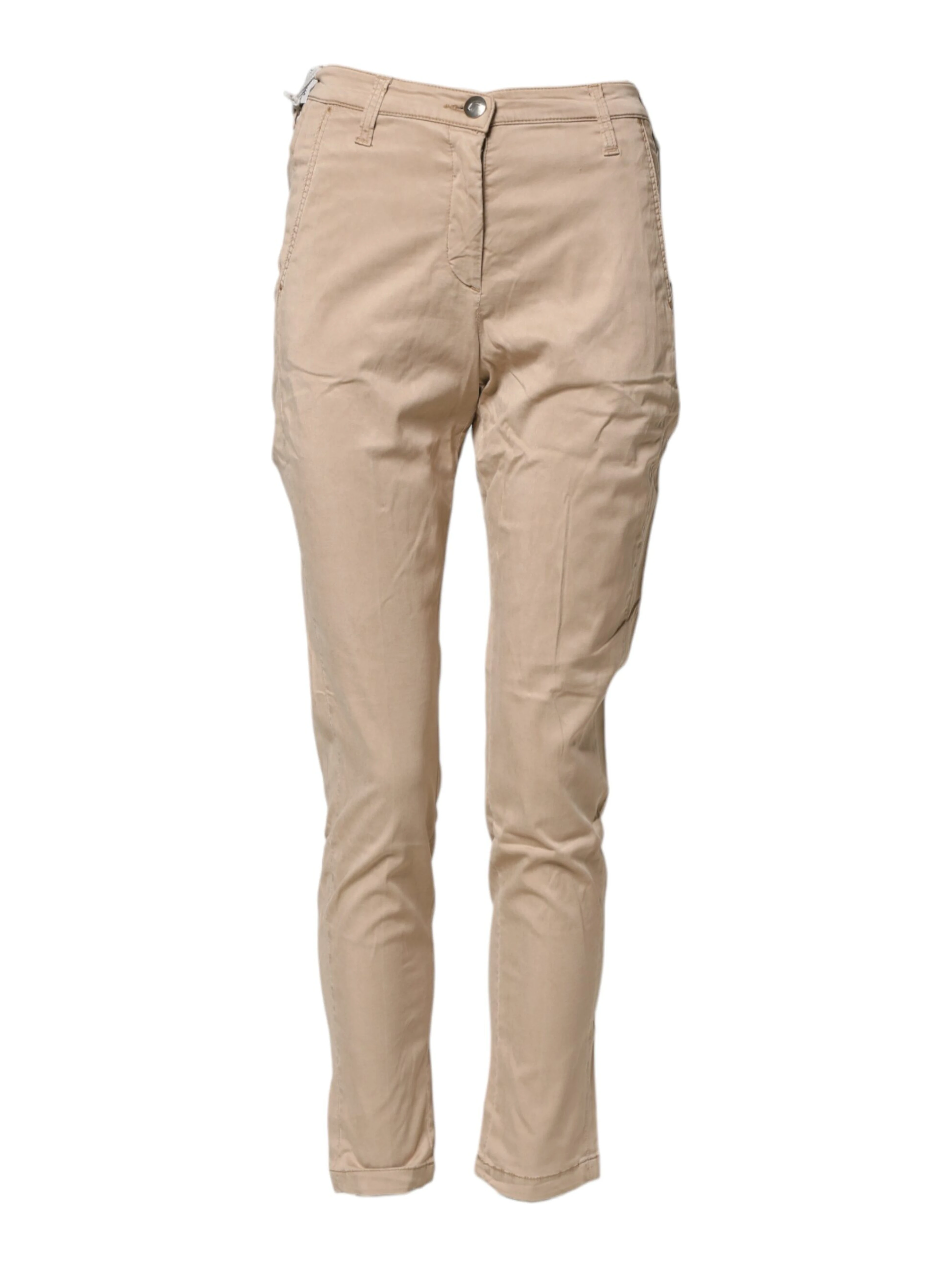 Beige Lyocell Skinny High Waist Chino Casual Pants