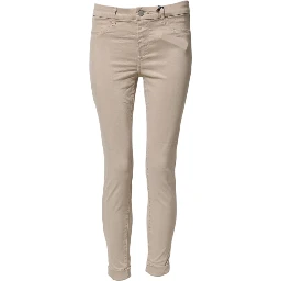 Beige Skinny Mid Waist Chino Casual Trouser Pants