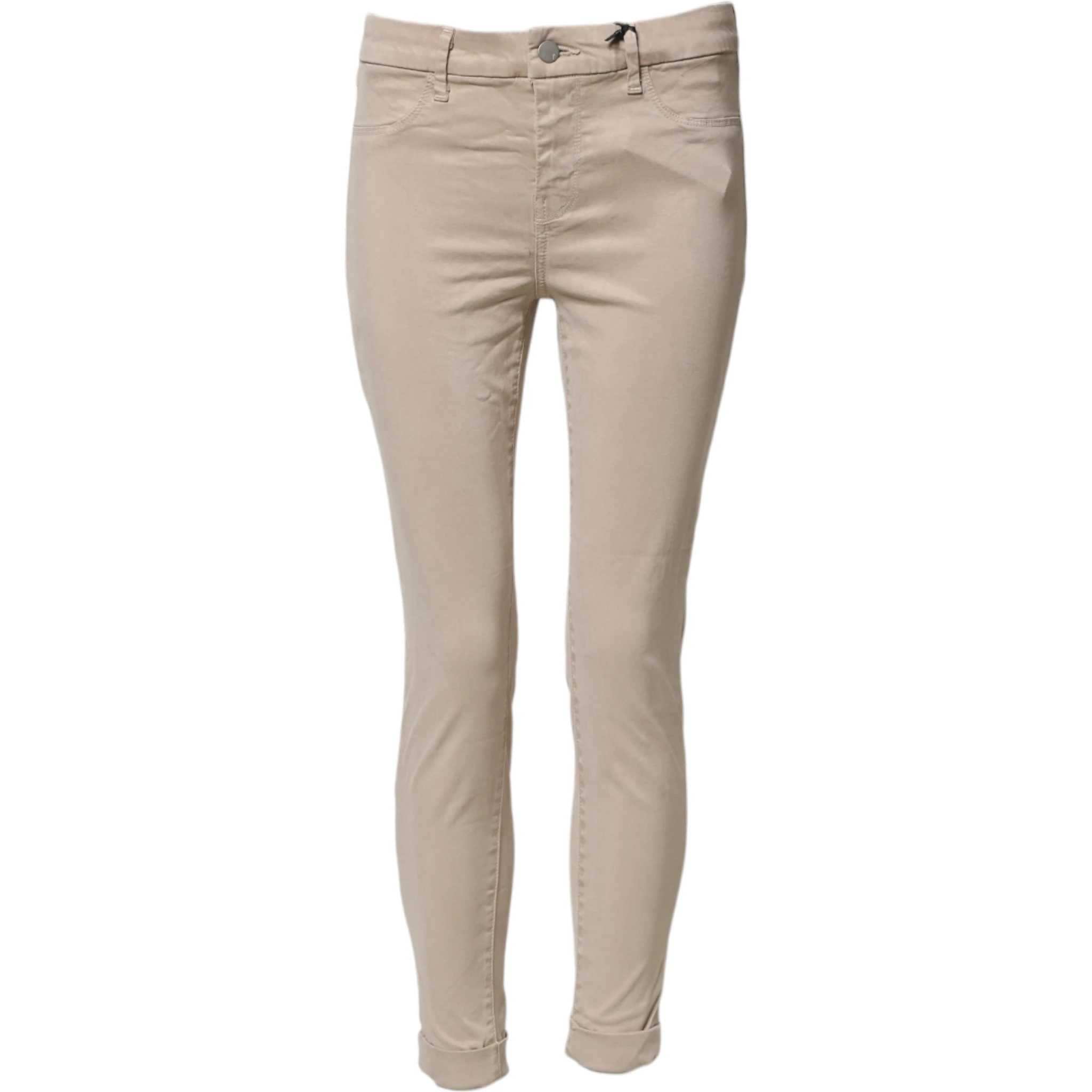 Beige Skinny Mid Waist Chino Casual Trouser Pants