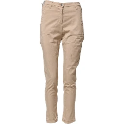 Beige Lyocell Skinny High Waist Chino Casual Pants