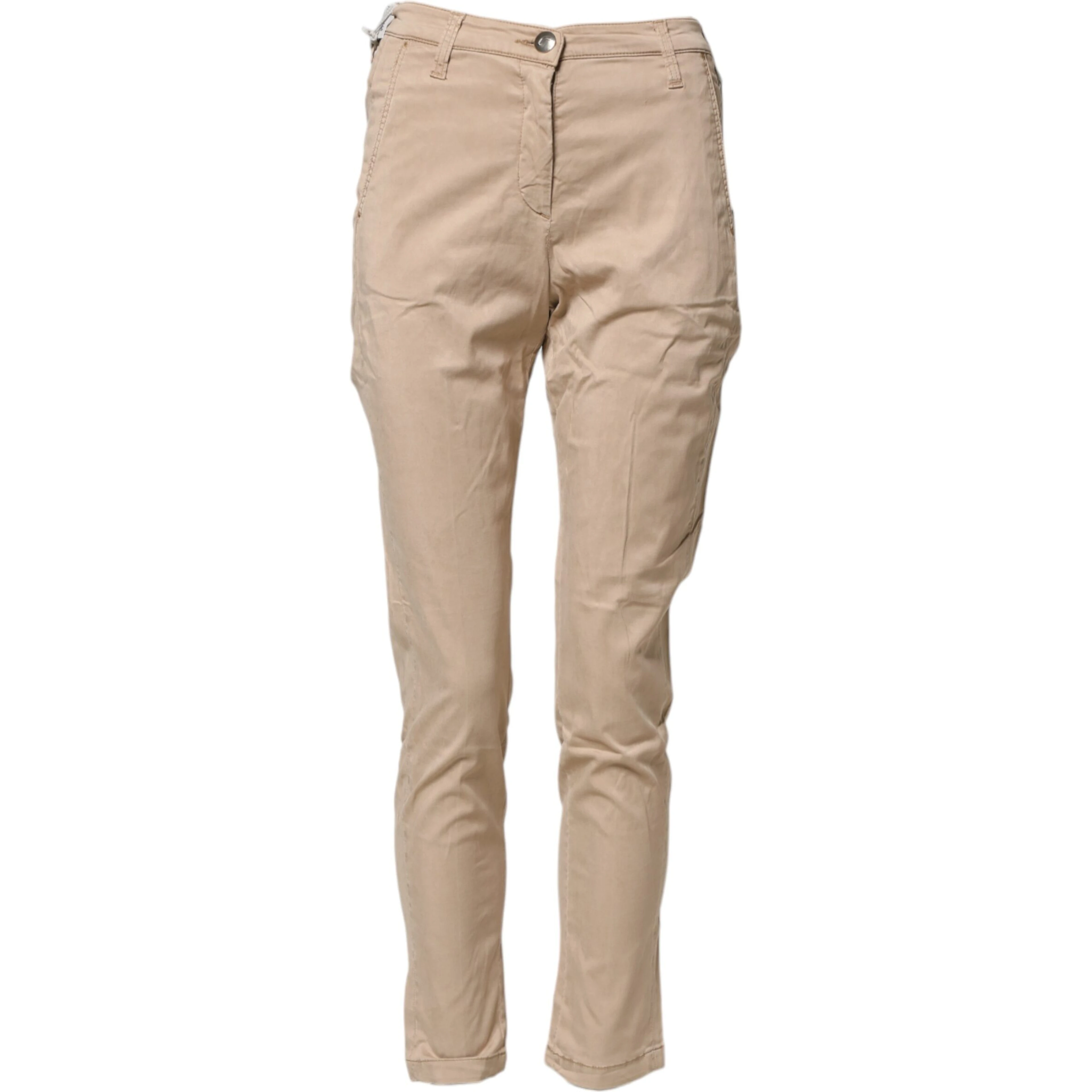 Beige Lyocell Skinny High Waist Chino Casual Pants