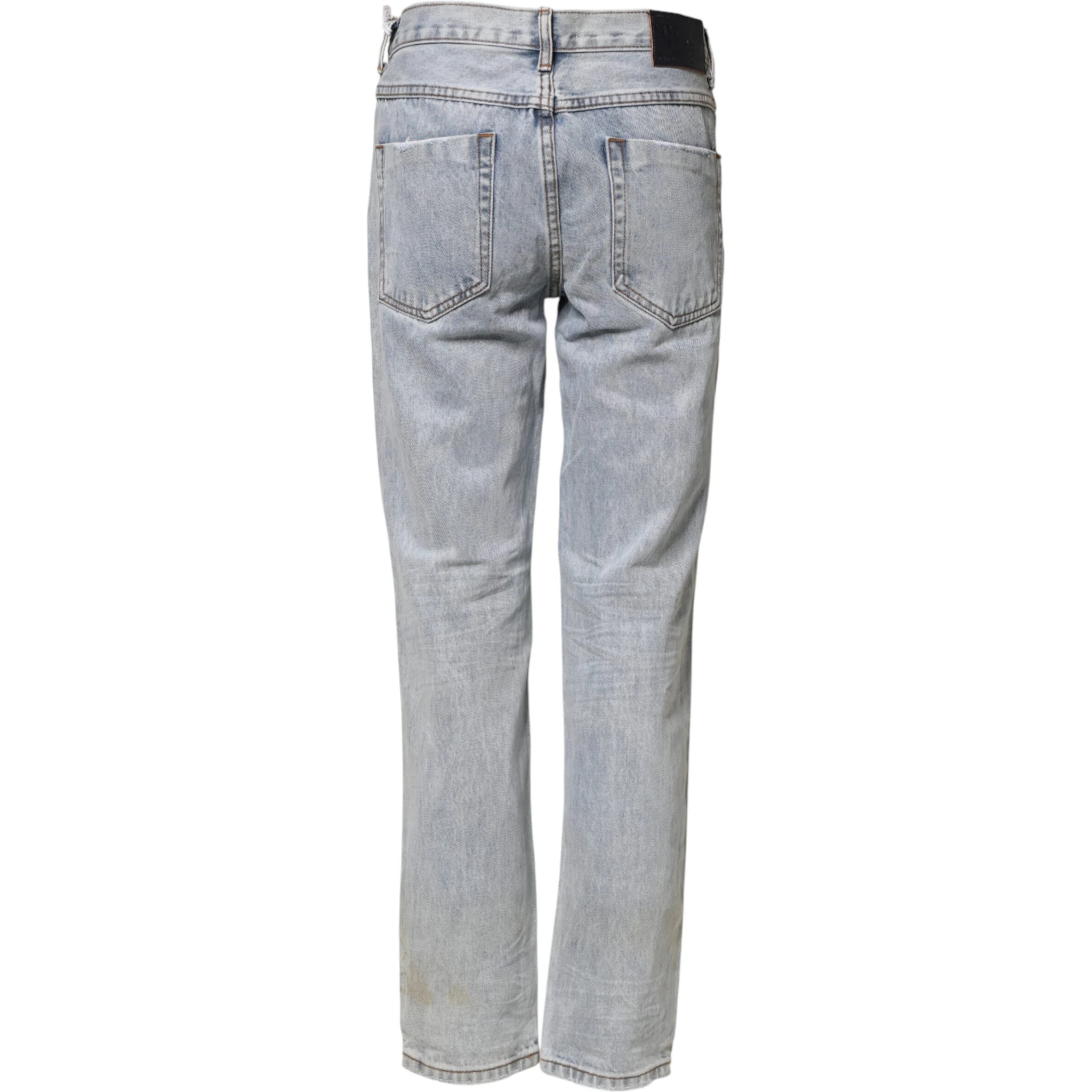 Light Blue Tattered Mid Waist Straight Denim Jeans