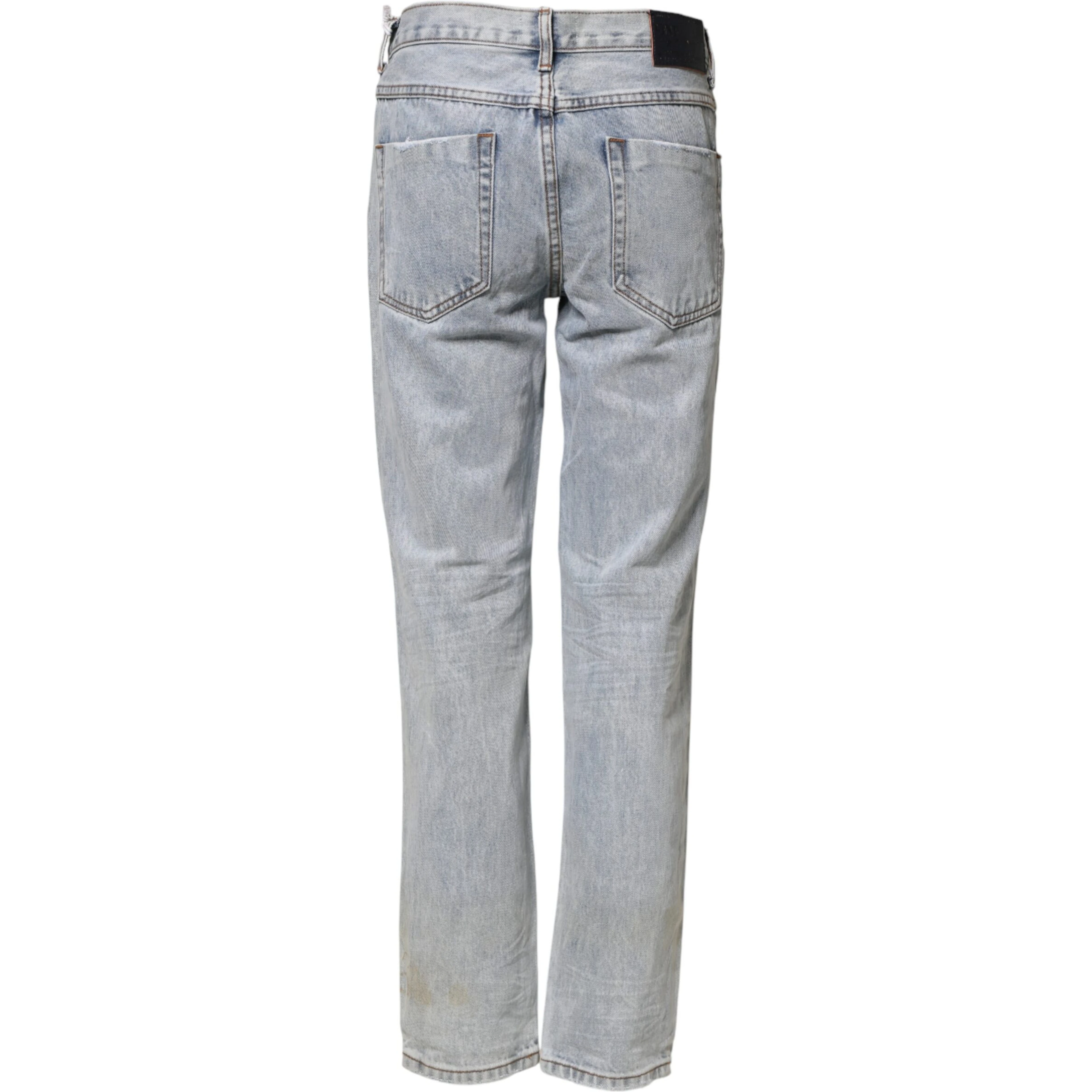 Light Blue Tattered Mid Waist Straight Denim Jeans